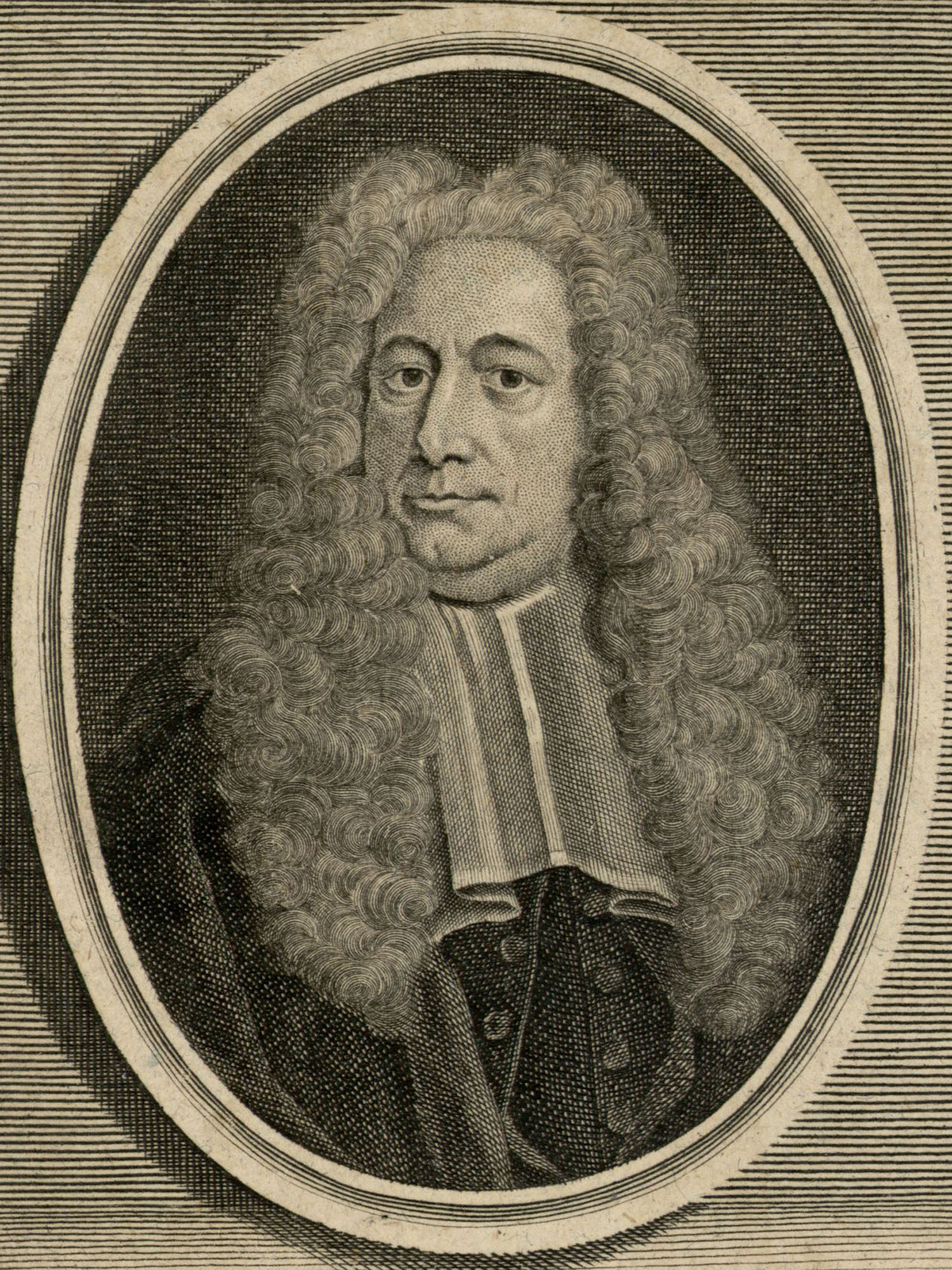 Porträt von Bijnkershoek, Cornelis van  (Zuverläßige Nachrichten von dem gegenwärtigen Zustande der Wissenschaften., 1745, 61. T., ungez. Bl. am Anf. d. Bandes. [Zuschnitt auf Schmuckrahmen])