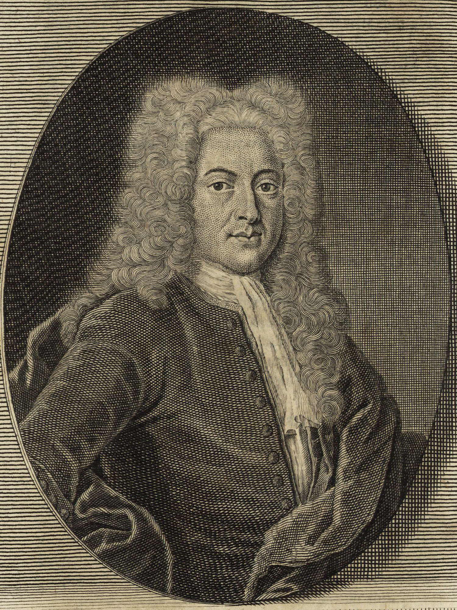 Porträt von Estor, Johann Georg  (Deutsche Acta Eruditorum., 1731, 159. T., ungez. Bl. vor S. 153. [Zuschnitt auf Schmuckrahmen])