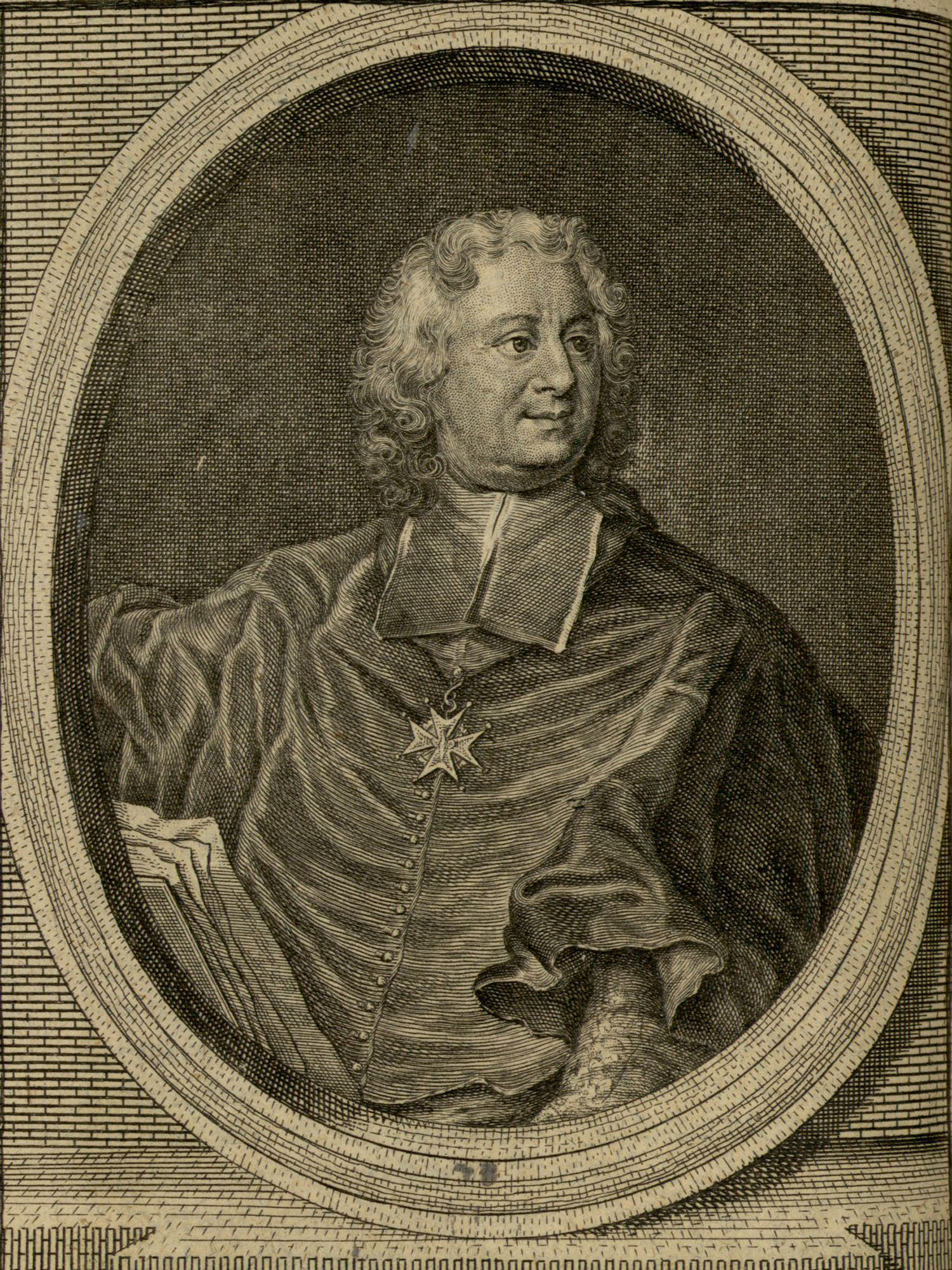 Porträt von Polignac, Melchior de  (Zuverläßige Nachrichten von dem gegenwärtigen Zustande der Wissenschaften., 1753, 163. T., ungez. Bl. vor S. 474. [Zuschnitt auf Schmuckrahmen])