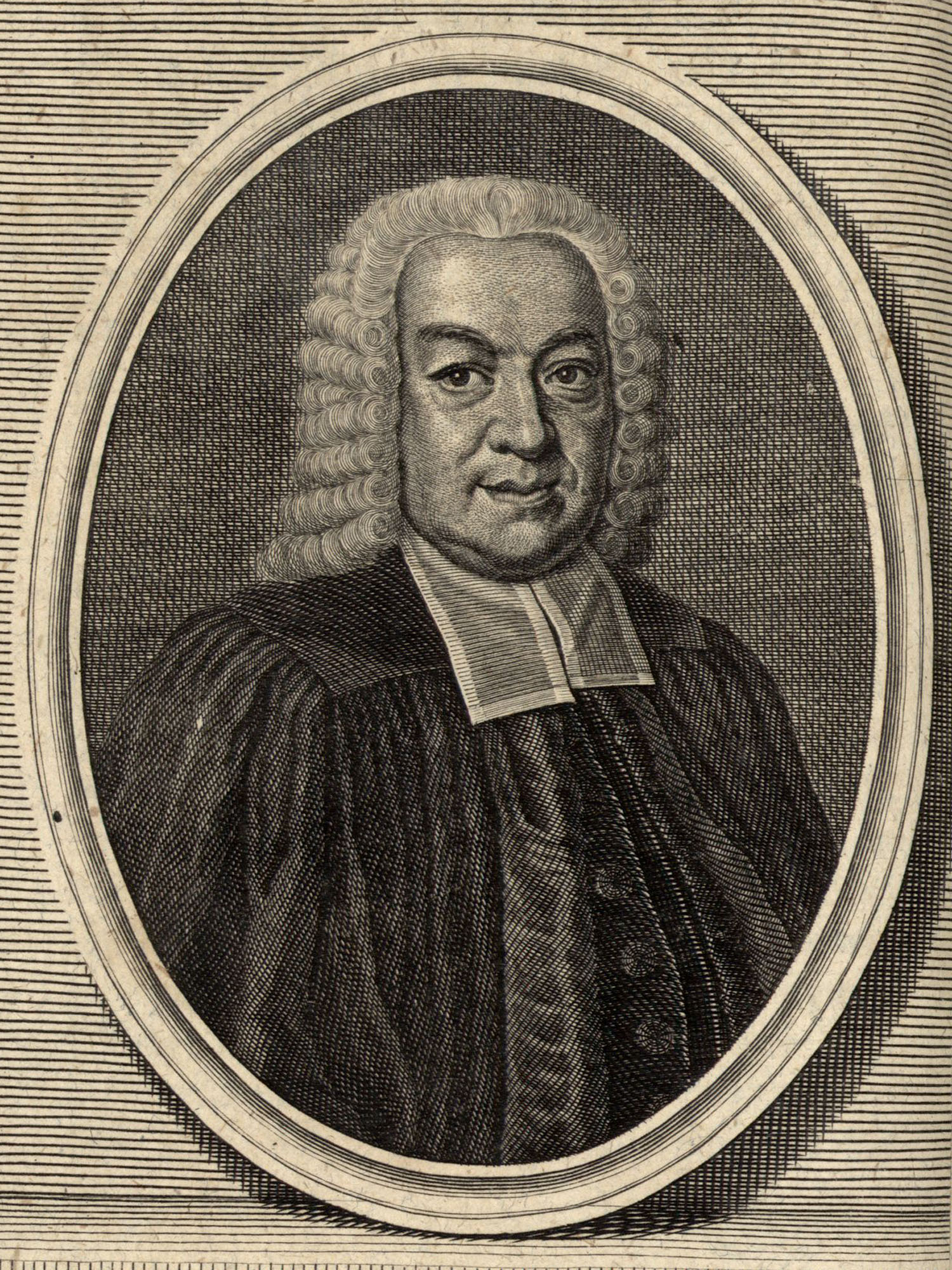 Porträt von Schelhorn, Johann Georg  (Zuverläßige Nachrichten von dem gegenwärtigen Zustande der Wissenschaften., 1748, 101. T., ungez. Bl. vor S. 316. [Zuschnitt auf Schmuckrahmen])