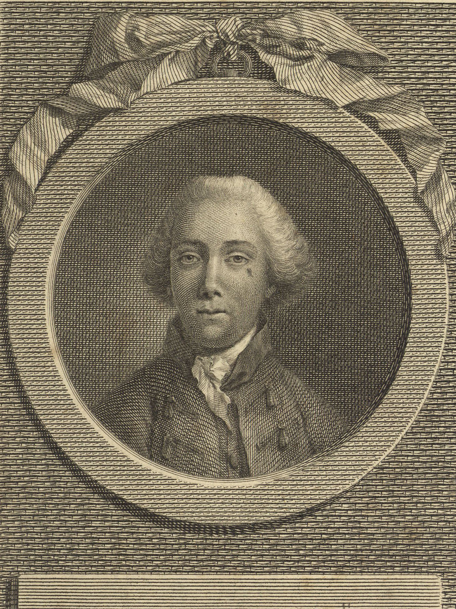 Porträt von Thümmel, Moritz August von  (Neue Bibliothek der schönen Wissenschaften., 1768, 6. Bd., 1. St., ungez. Bl. am Anf. d. Bandes. [Zuschnitt auf Schmuckrahmen])