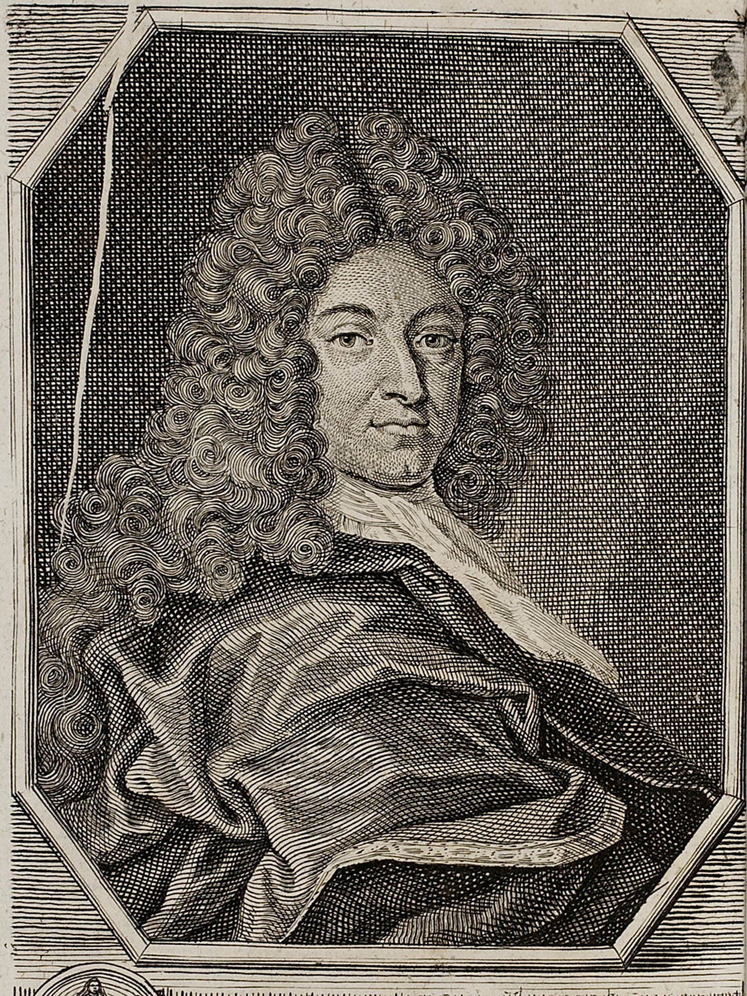 Porträt von Ludolf, Georg Melchior von  (Neue Bibliothec oder Nachricht und Urtheile von neuen Büchern., 1712, 18. St., ungez. Bl. vor S. 651. [Zuschnitt auf Schmuckrahmen])