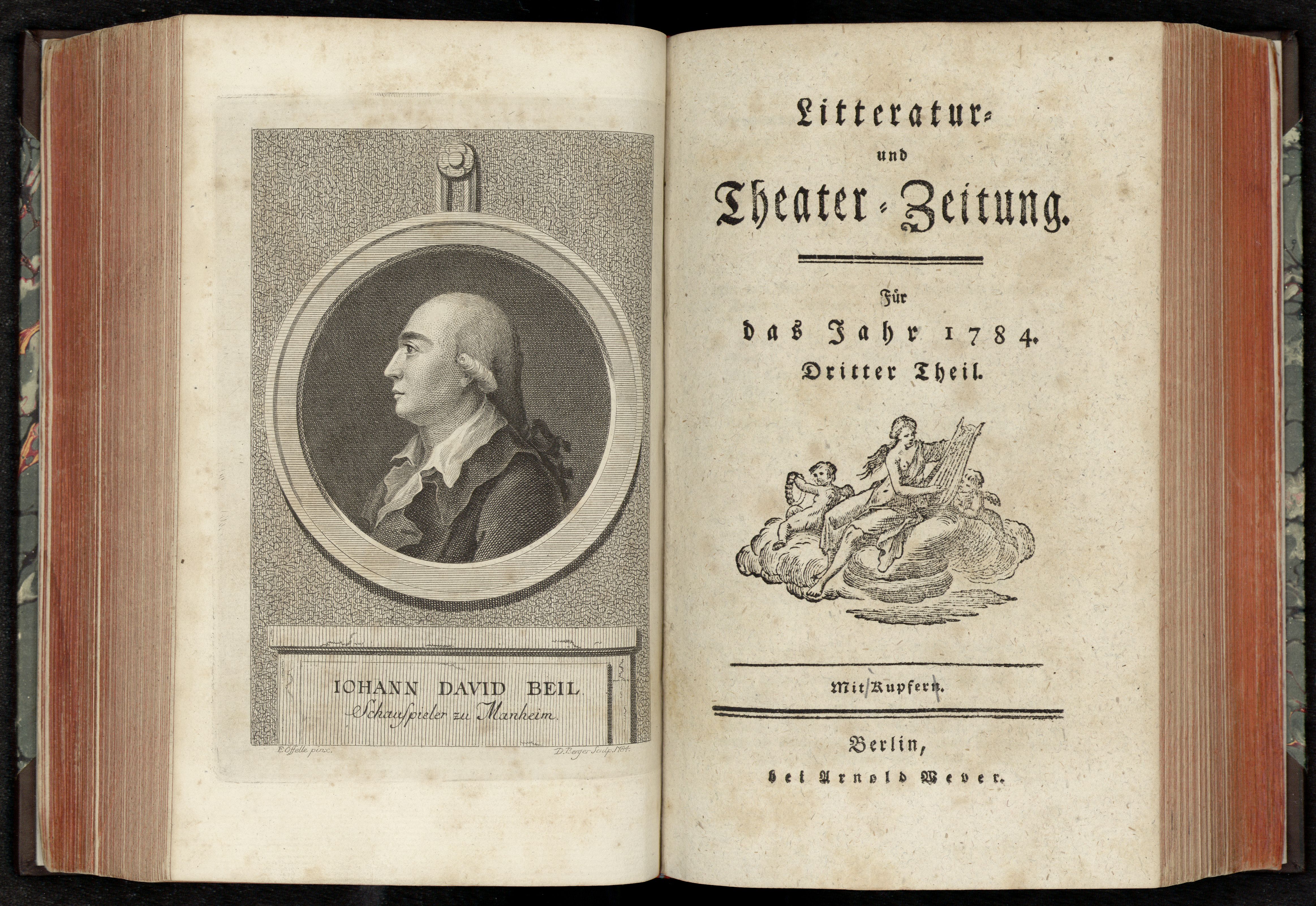 Porträt von Beil, Johann David  (Litteratur- u. Theater-Zeitung., 1784, 3. T., ungez. Bl. am Anf. d. 3. Teils. [Doppelseite])