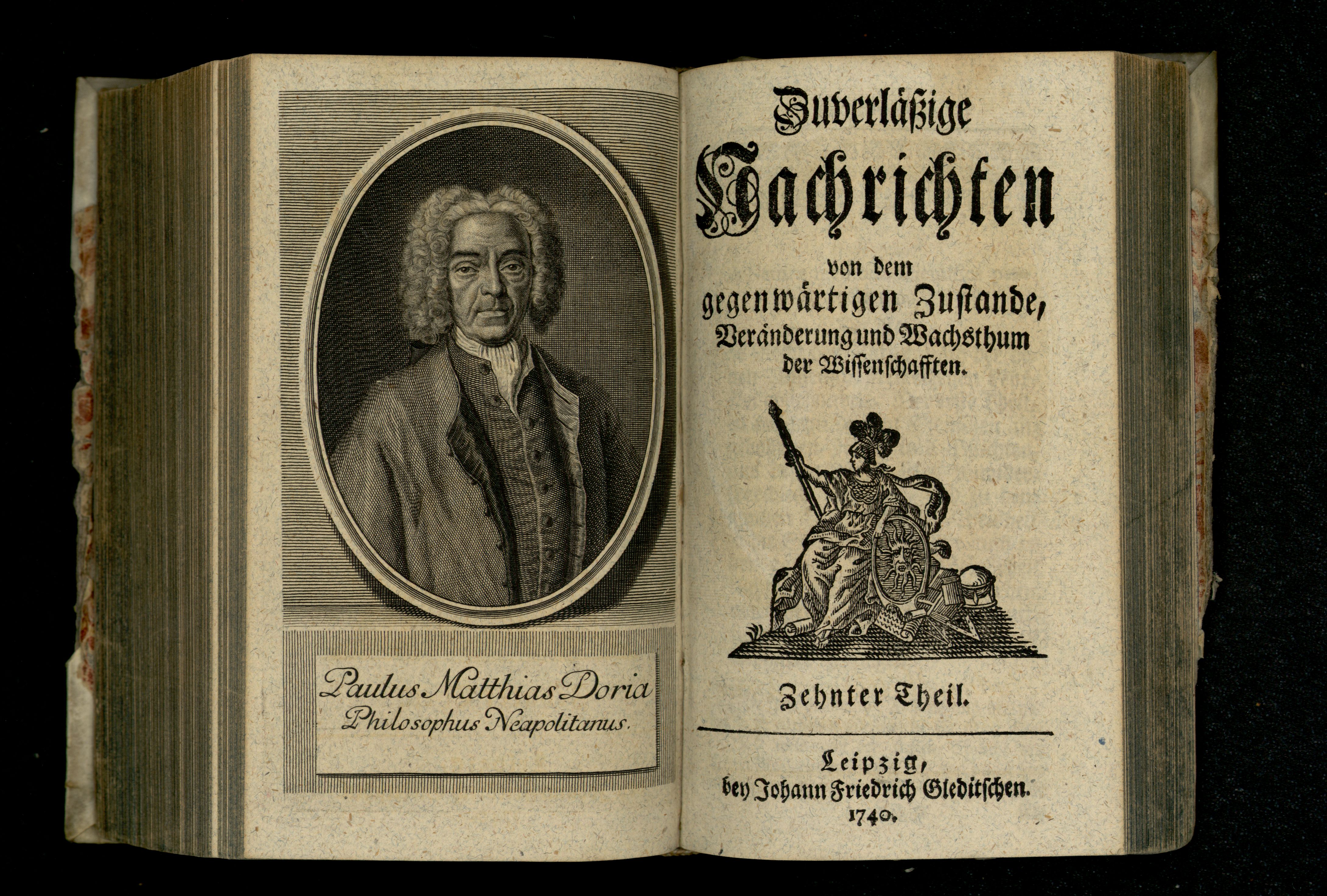 Porträt von Doria, Paolo Mattia  (Zuverläßige Nachrichten von dem gegenwärtigen Zustande der Wissenschaften., 1740, 10. T., ungez. Bl. vor S. 677. [Doppelseite])