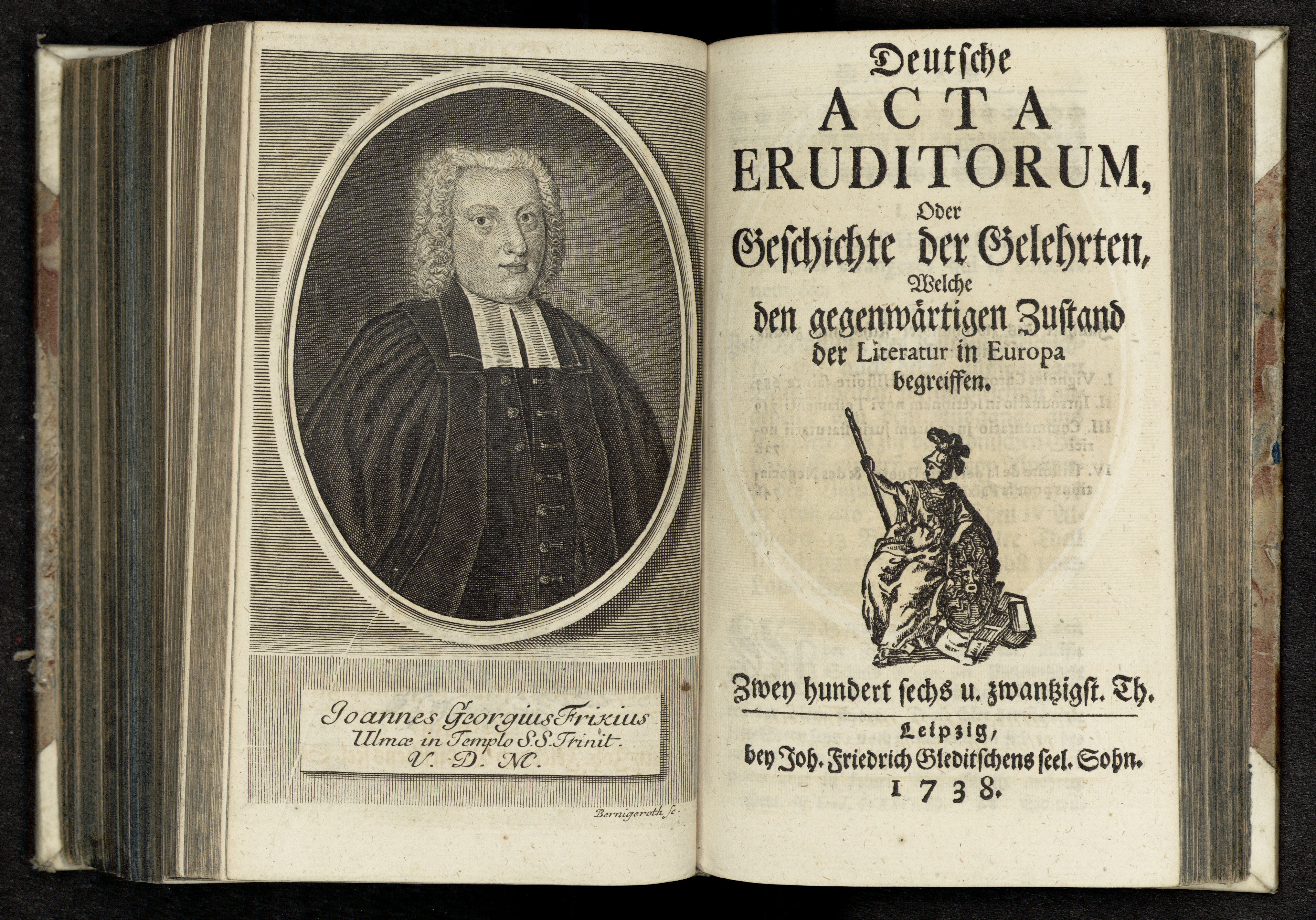 Porträt von Frick, Johann Georg  (Deutsche Acta Eruditorum., 1738, 226. T., ungez. Bl. vor S. 685. [Doppelseite])