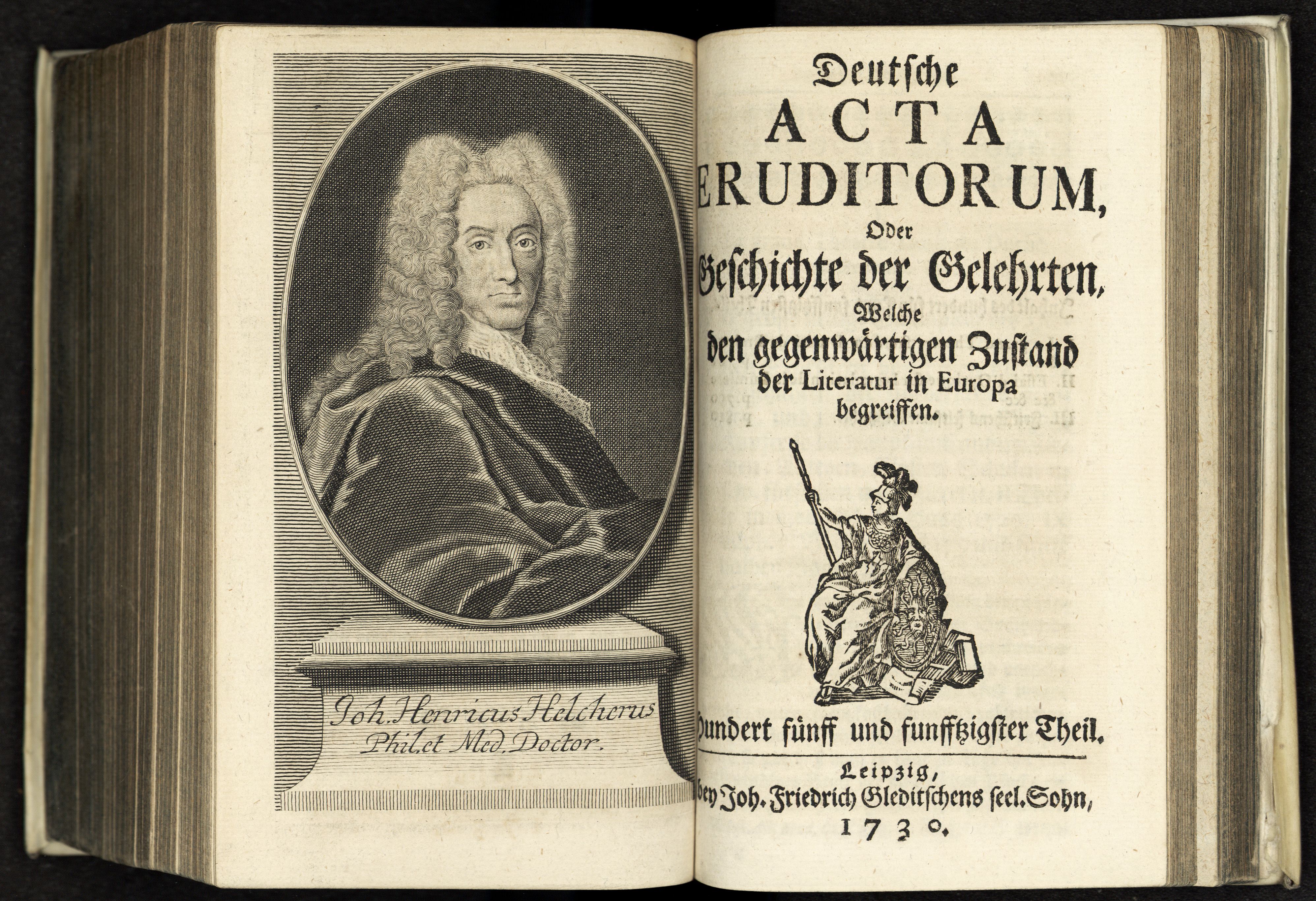 Porträt von Helcher, Hans Heinrich  (Deutsche Acta Eruditorum., 1730, 155. T., ungez. Bl. vor S. 761. [Doppelseite])