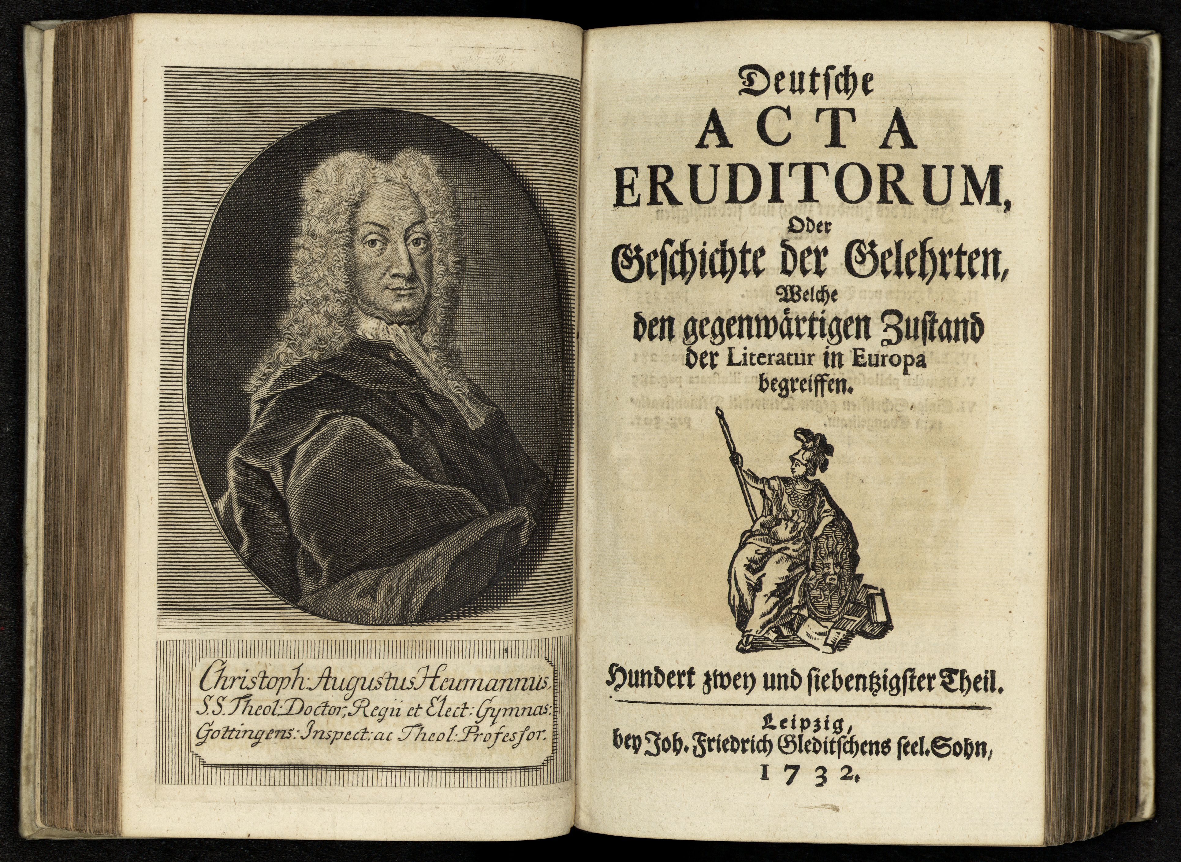 Porträt von Heumann, Christoph August  (Deutsche Acta Eruditorum., 1732, 172. T., ungez. Bl. vor S. 229. [Doppelseite])