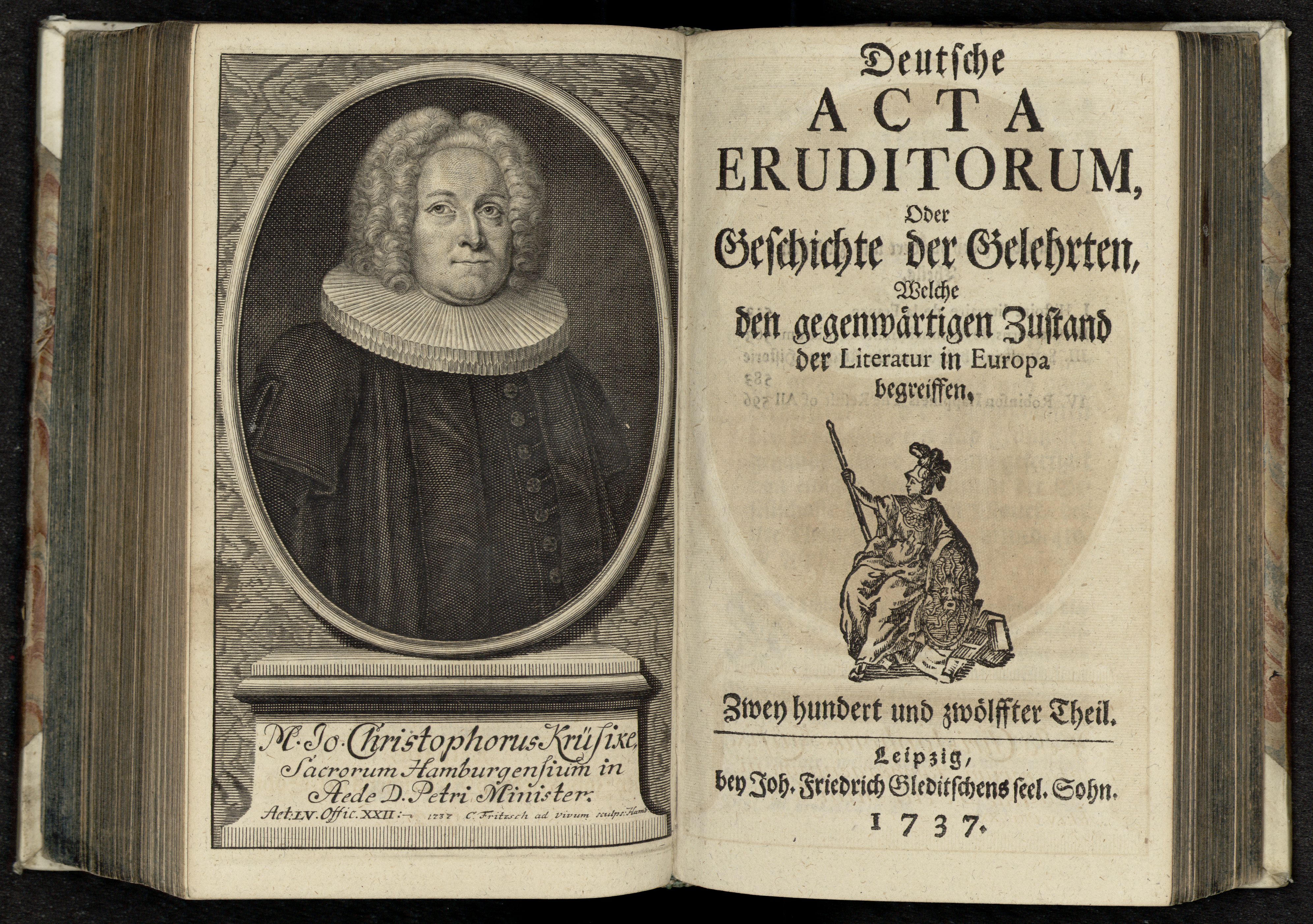 Porträt von Krüsike, Johann Christoph  (Deutsche Acta Eruditorum., 1737, 212. T., ungez. Bl. vor S. 533. [Doppelseite])