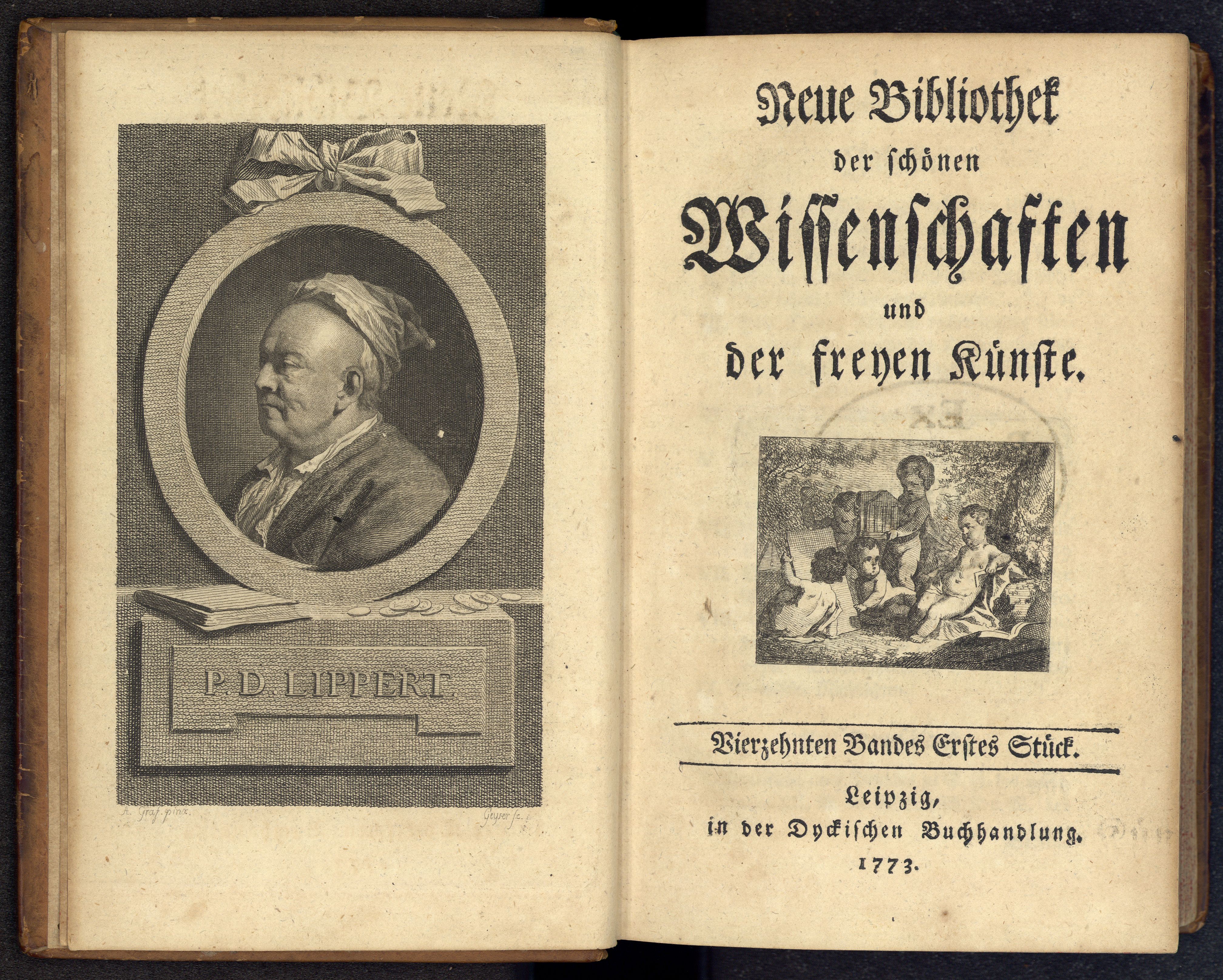 Porträt von Lippert, Philipp Daniel  (Neue Bibliothek der schönen Wissenschaften., 1773, 14. Bd., 1. St., ungez. Bl. am Anf. d. Bandes. [Doppelseite])