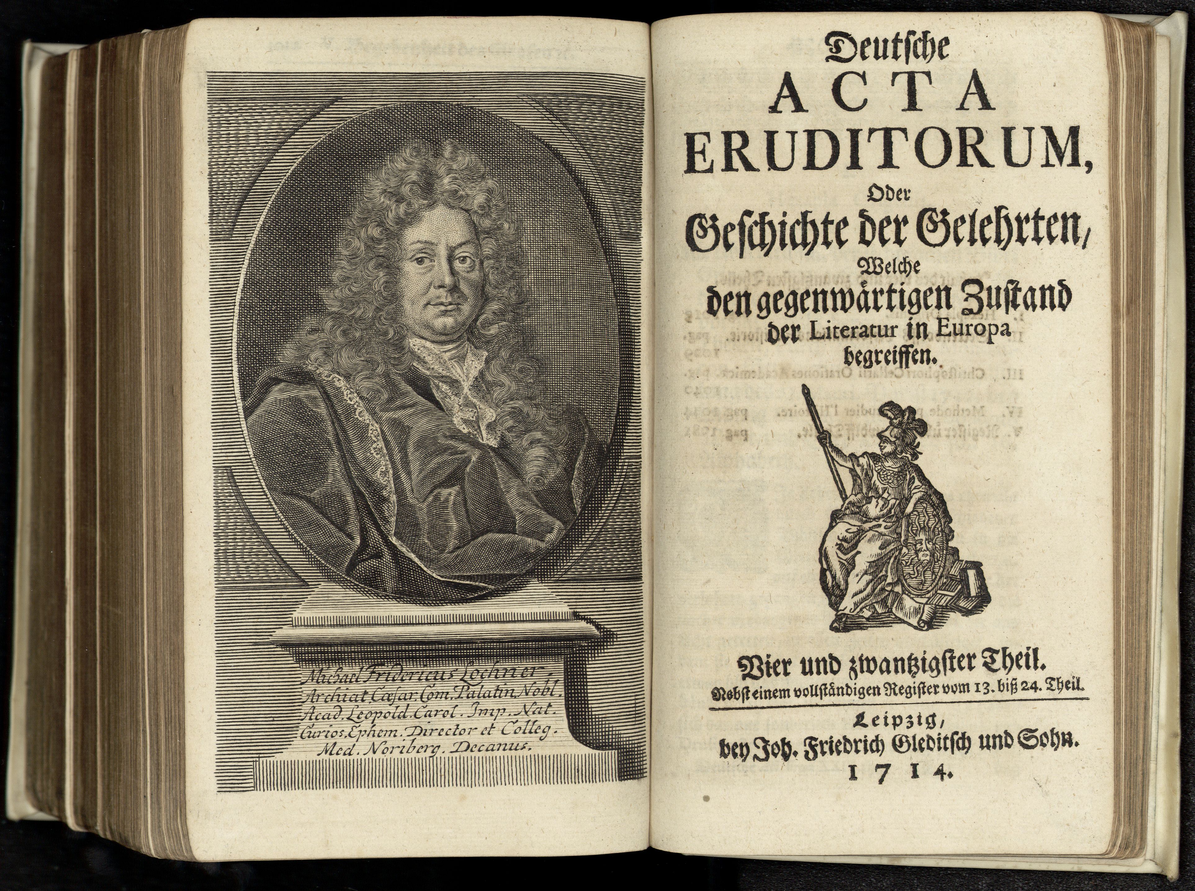 Porträt von Lochner, Michael Friedrich  (Deutsche Acta Eruditorum., 1714, 24. T., ungez. Bl. vor S. 1013. [Doppelseite])