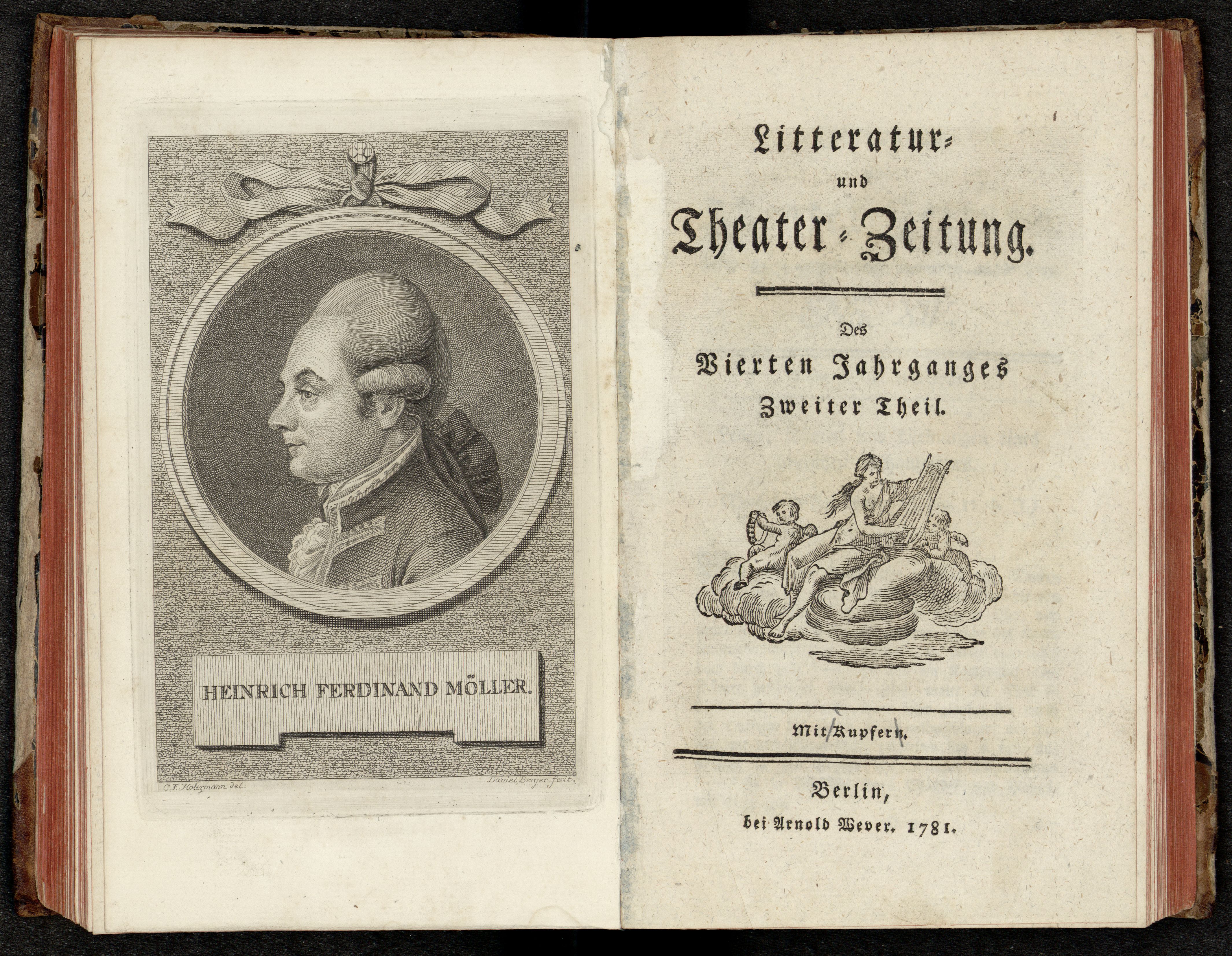 Porträt von Möller, Heinrich Ferdinand  (Litteratur- u. Theater-Zeitung., 1781, 2. T., ungez. Bl. am Anf. d. 2. Teils. [Doppelseite])