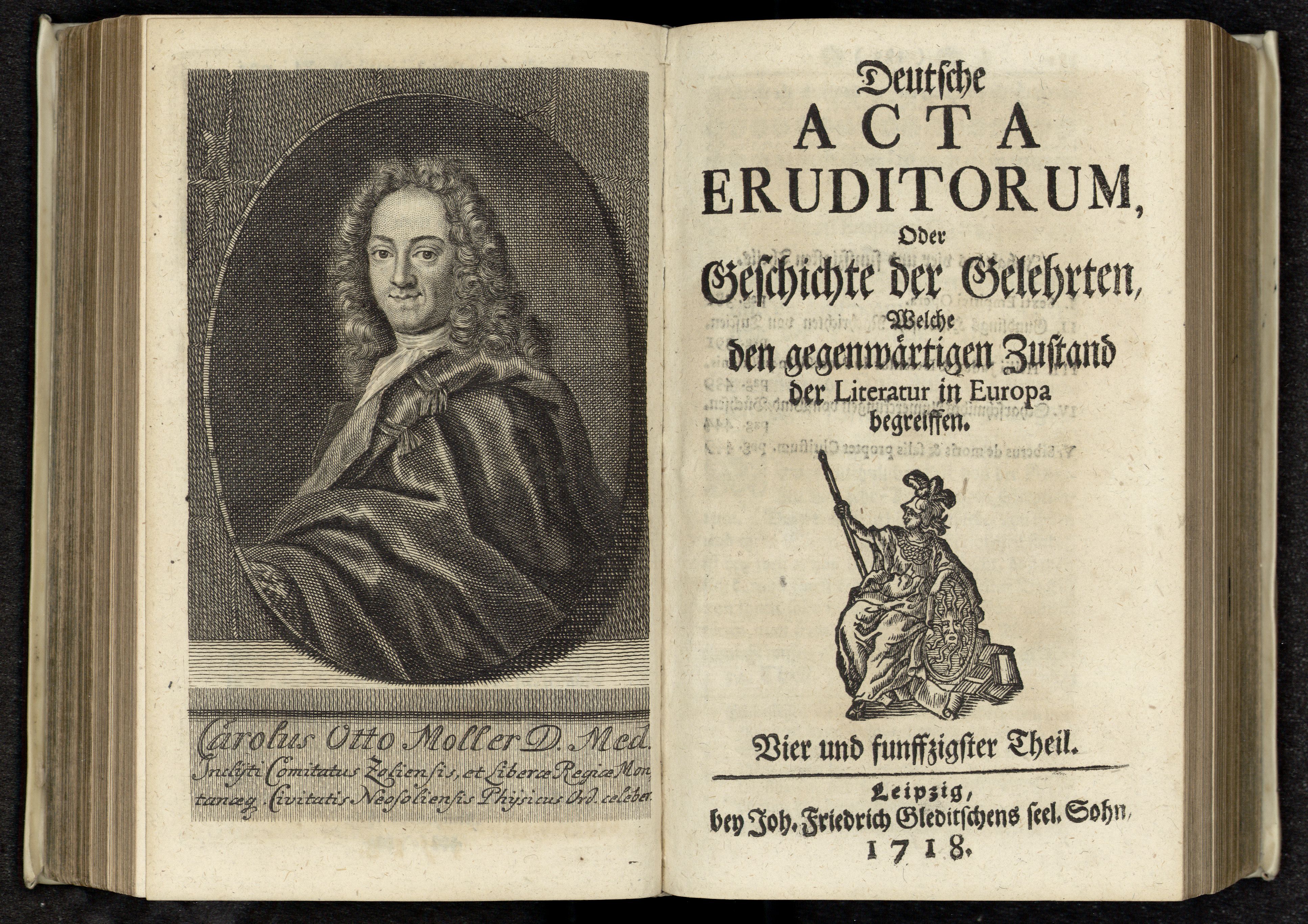Porträt von Moller, Karl Otto  (Deutsche Acta Eruditorum., 1718, 54. T., ungez. Bl. vor S. 381. [Doppelseite])