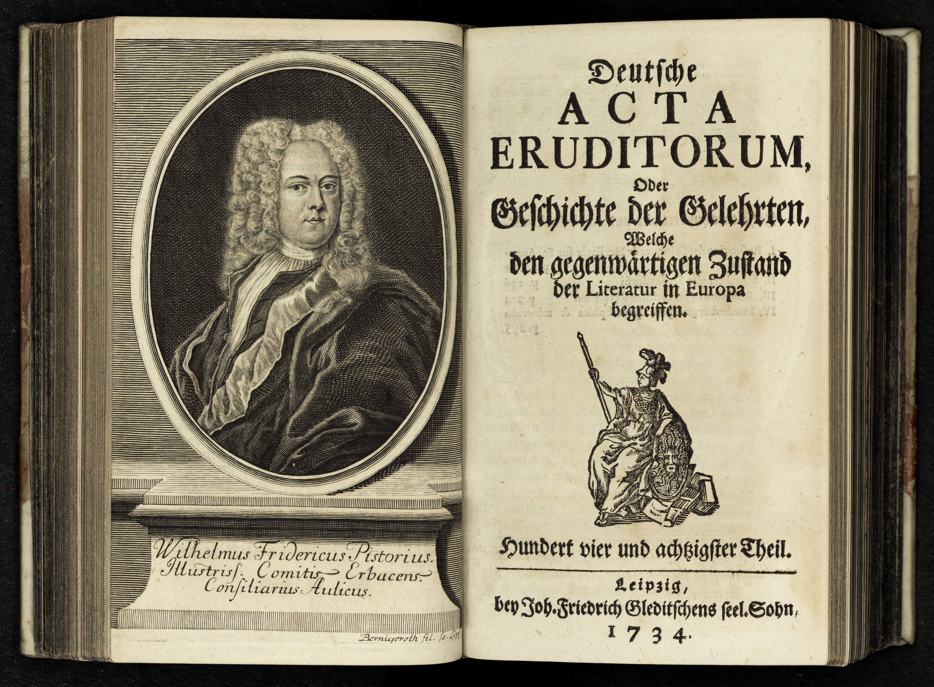 Porträt von Pistorius, Wilhelm Friedrich von  (Deutsche Acta Eruditorum., 1734, 184. T., ungez. Bl. vor S. 229. [Doppelseite])