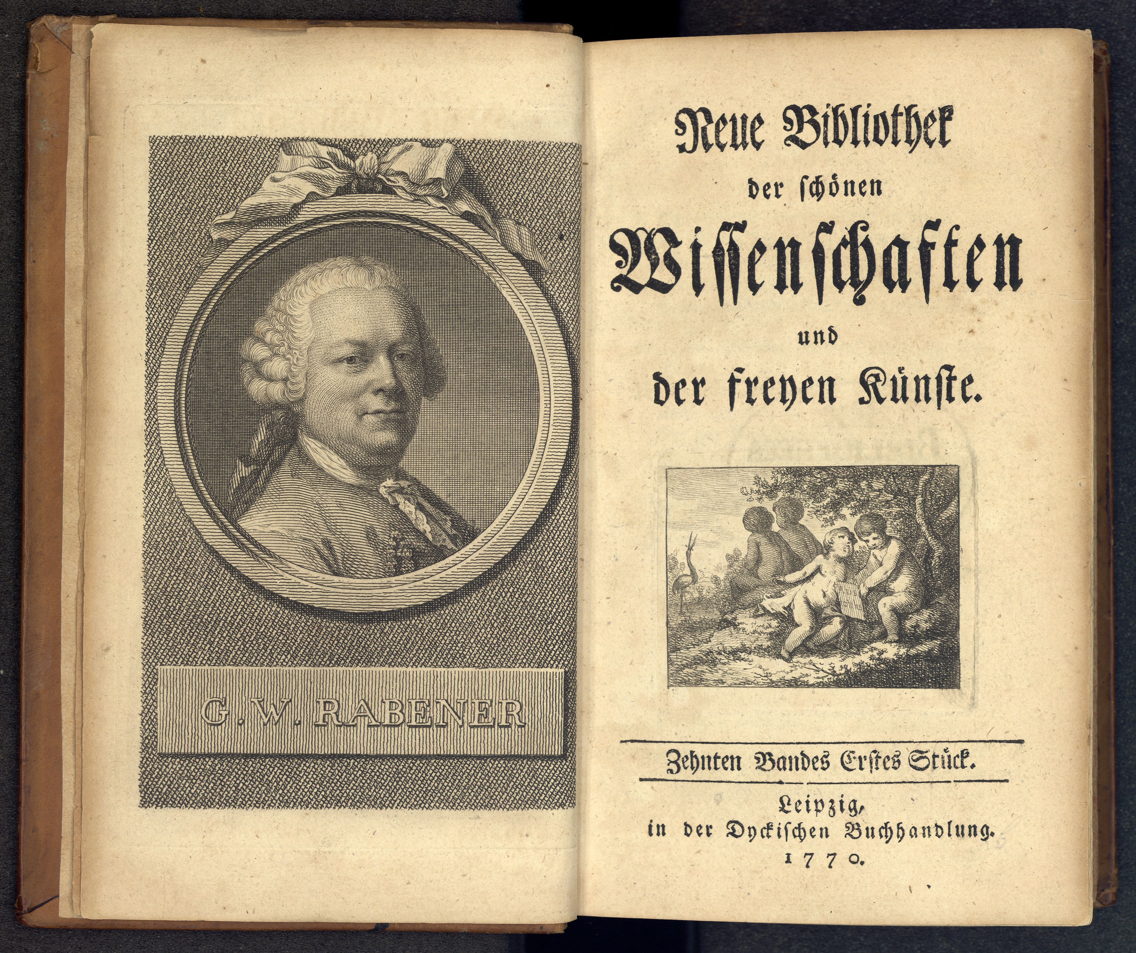 Porträt von Rabener, Gottlieb Wilhelm  (Neue Bibliothek der schönen Wissenschaften., 1770, 10. Bd., 1. St., ungez. Bl. am Anf. d. Bandes. [Doppelseite])