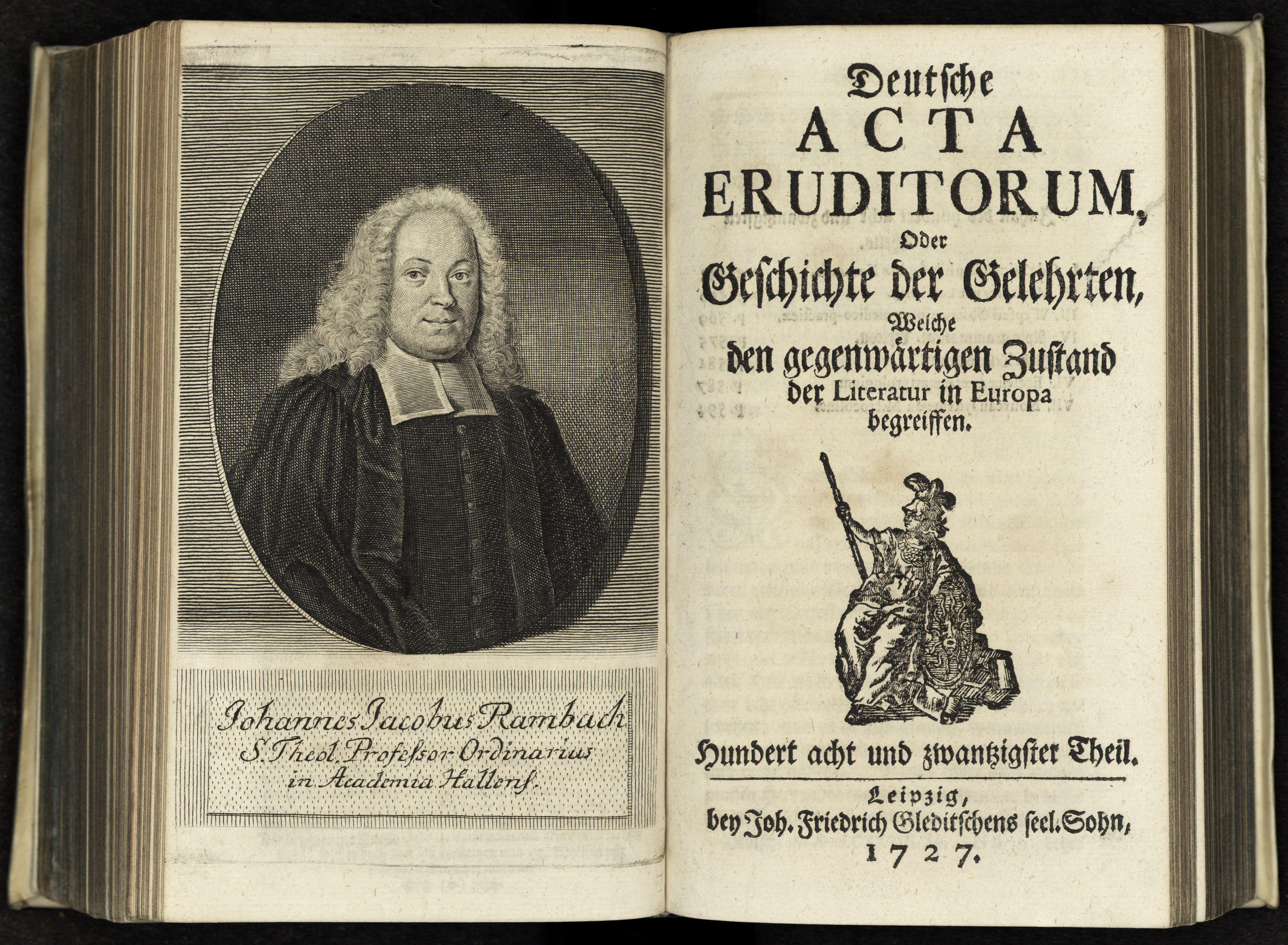 Porträt von Rambach, Johann Jakob  (Deutsche Acta Eruditorum., 1727, 128. T., ungez. Bl. vor S. 533. [Doppelseite])