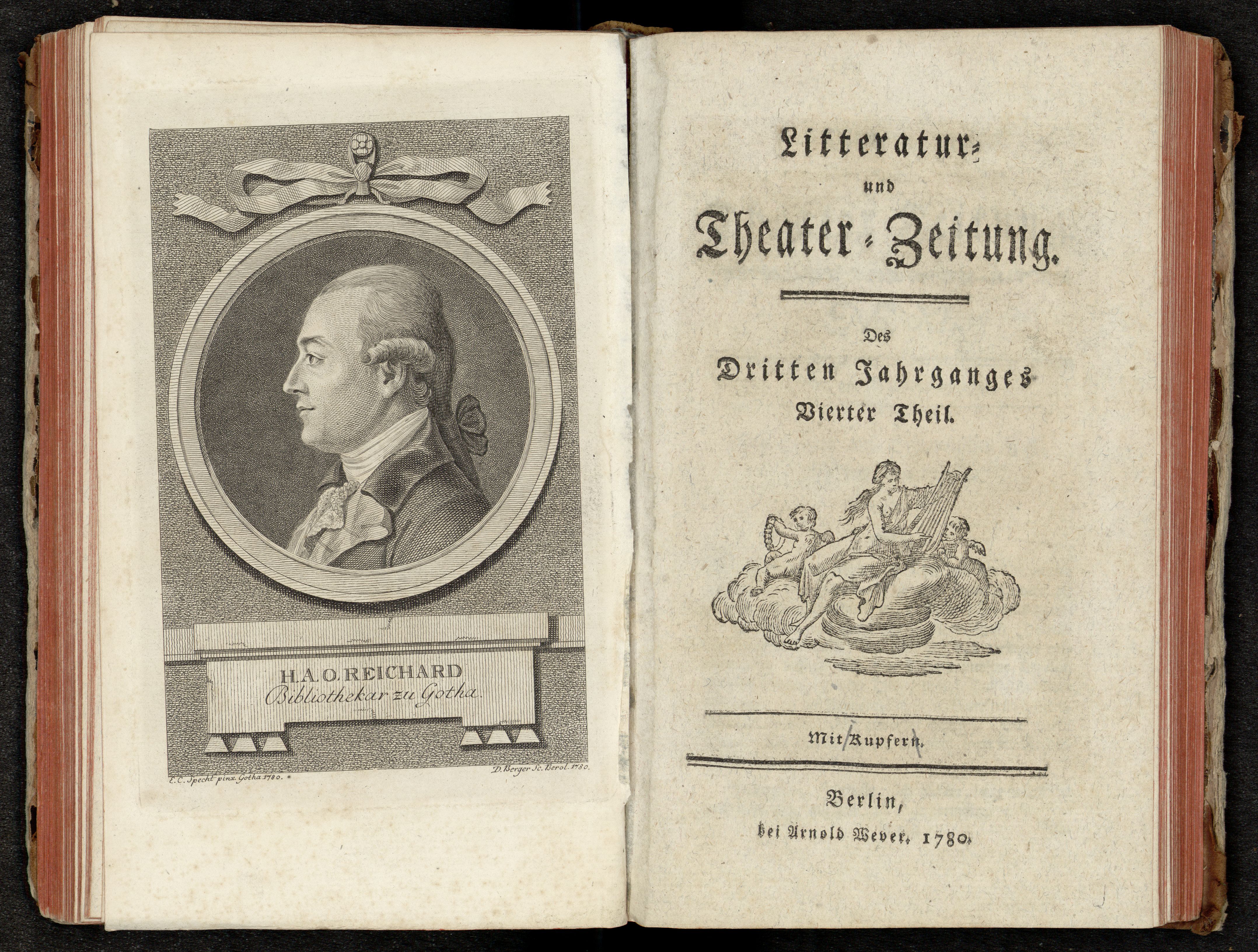 Porträt von Reichard, Heinrich August Ottokar  (Litteratur- u. Theater-Zeitung., 1780, 4. T., ungez. Bl. am Anf. d. 4. Teils. [Doppelseite])