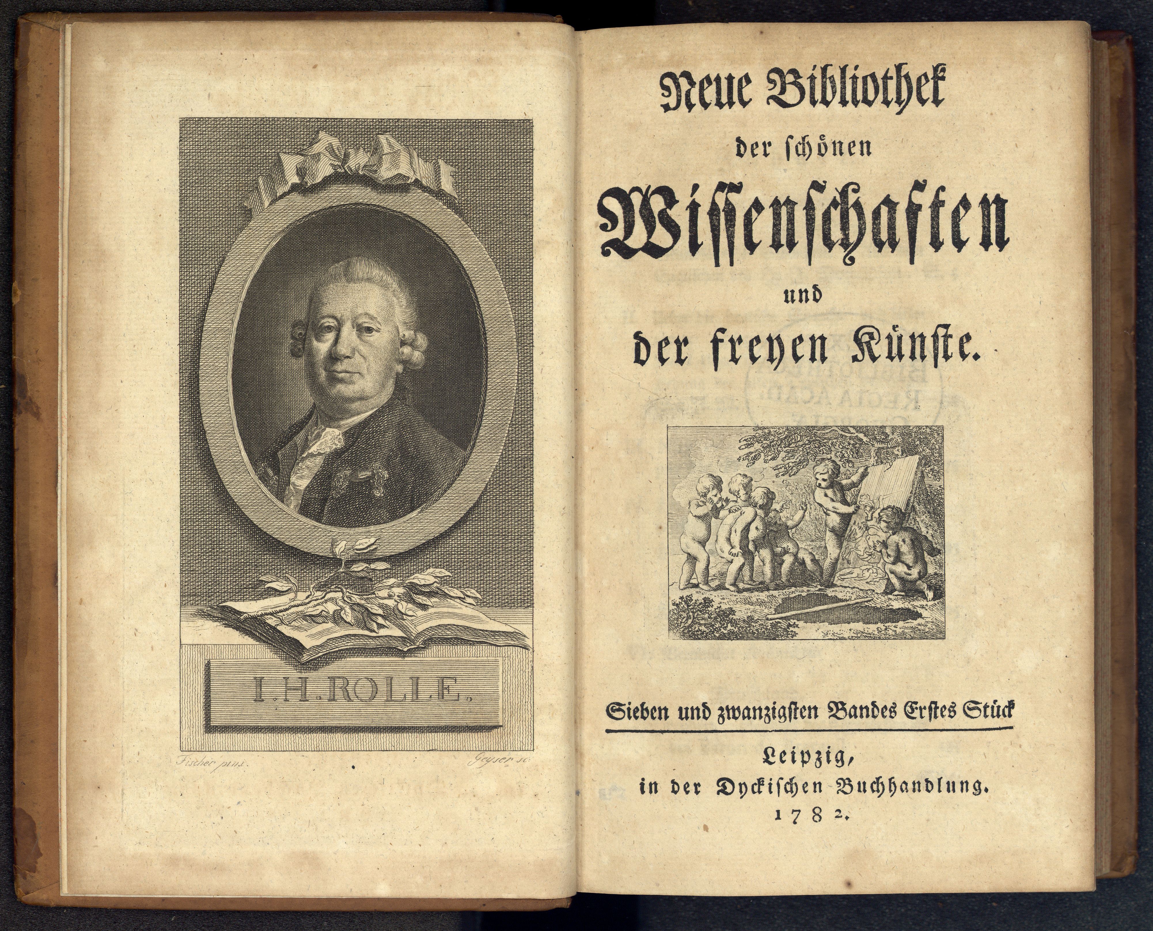 Porträt von Rolle, Johann Heinrich  (Neue Bibliothek der schönen Wissenschaften., 1782, 27. Bd., 1. St., ungez. Bl. am Anf. d. Bandes. [Doppelseite])