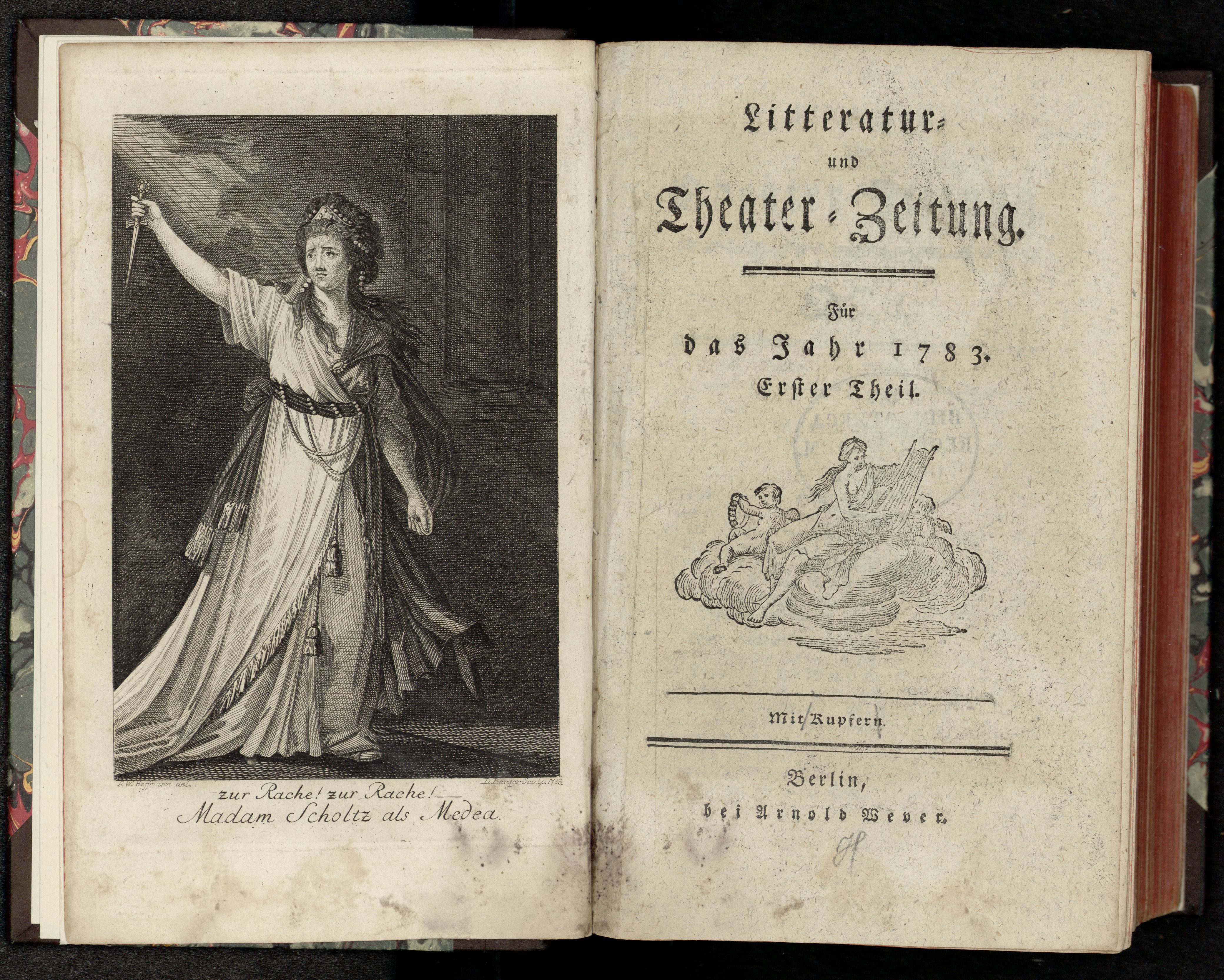 Porträt von Scholz, Edmunda  (Litteratur- u. Theater-Zeitung., 1783, 1. T., ungez. Bl. am Anf. d. 1. Teils. [Doppelseite])