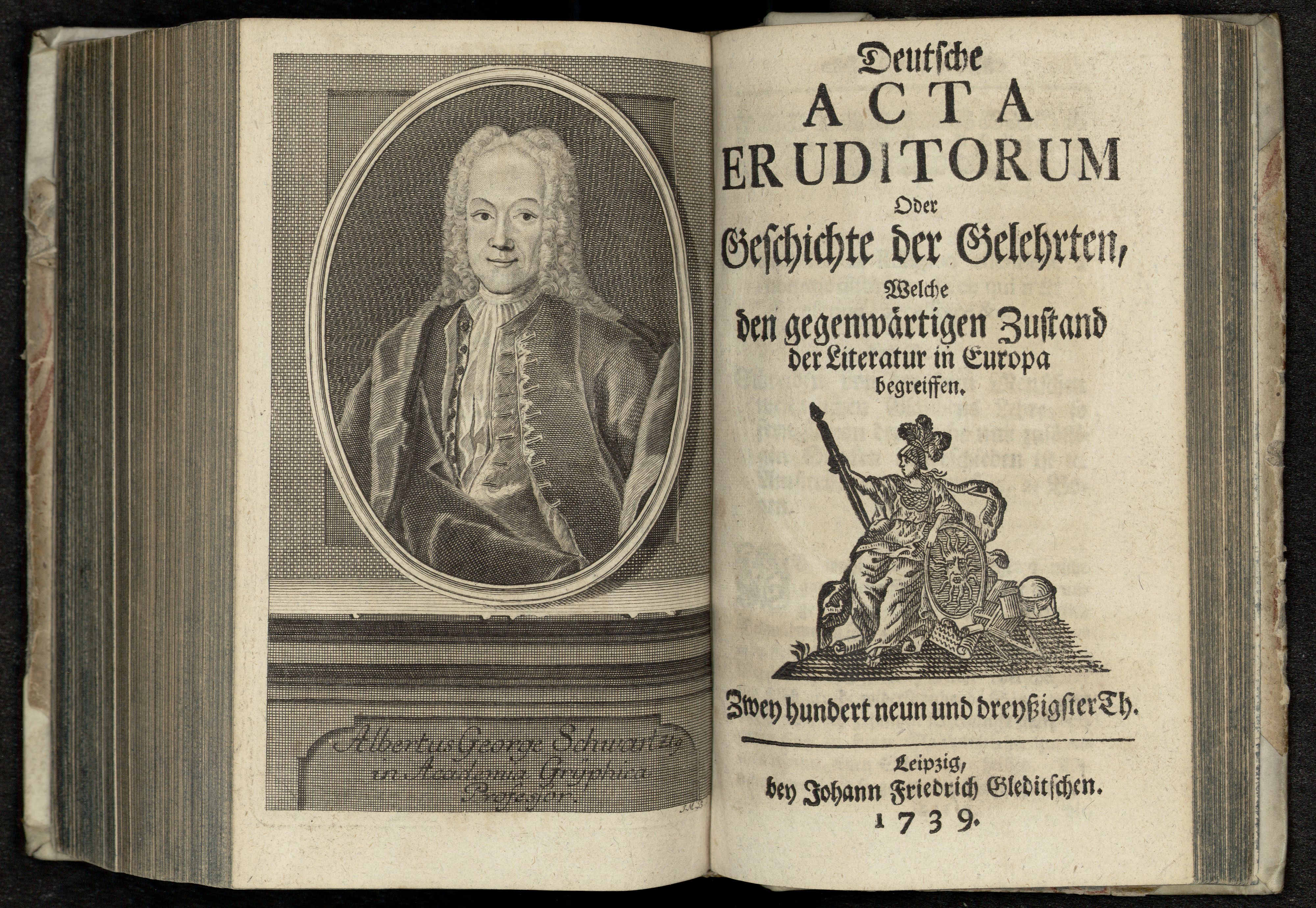 Porträt von Schwarz, Albert Georg  (Deutsche Acta Eruditorum., 1739, 239. T., ungez. Bl. vor S. 763. [Doppelseite])