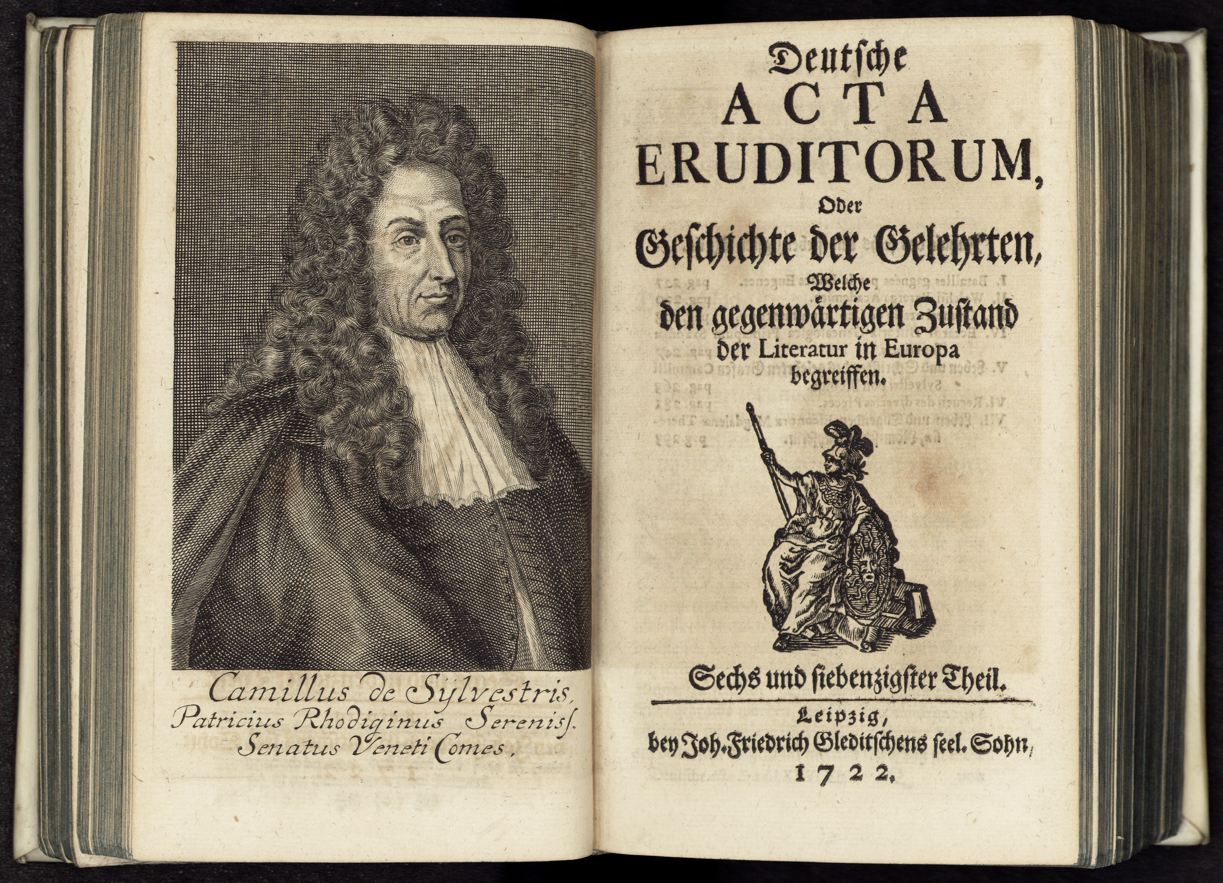 Porträt von Silvestri, Camillo  (Deutsche Acta Eruditorum., 1722, 76. T., ungez. Bl. vor S. 227. [Doppelseite])