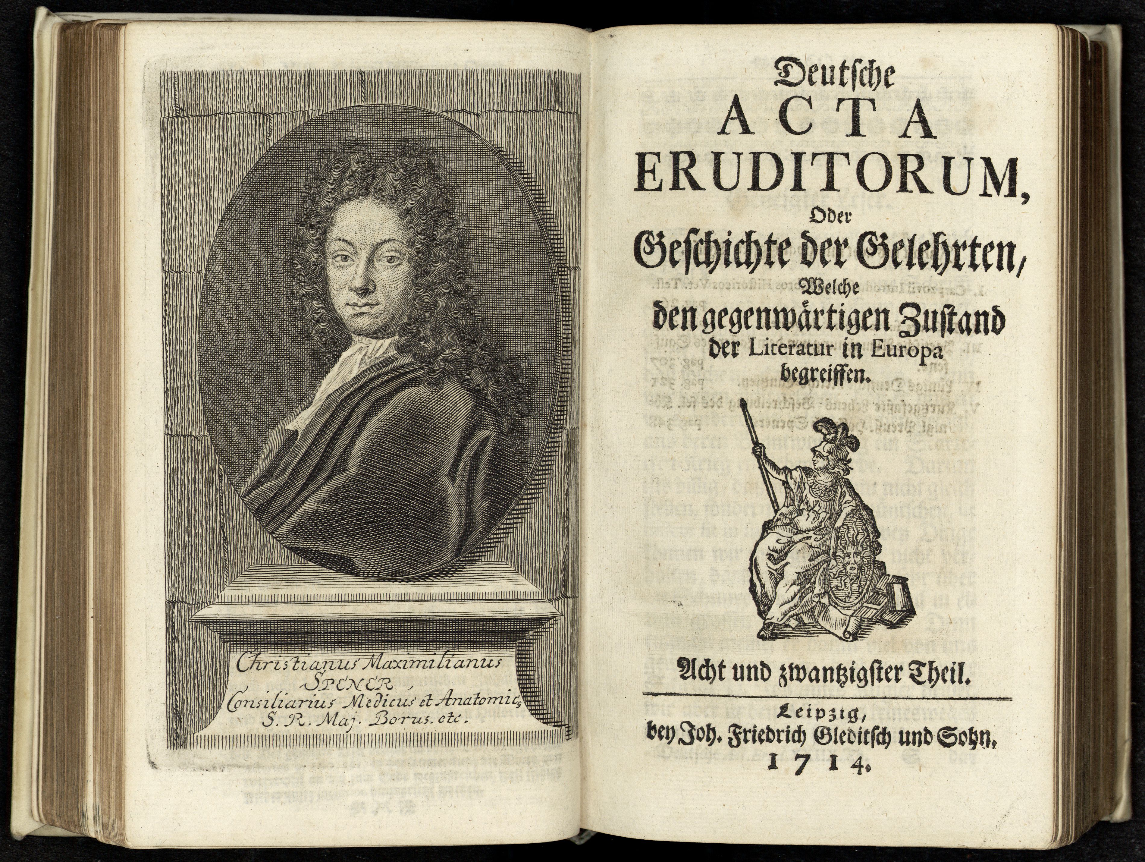 Porträt von Spener, Christian Maximilian  (Deutsche Acta Eruditorum., 1714, 28. T., ungez. Bl. vor S. 261. [Doppelseite])