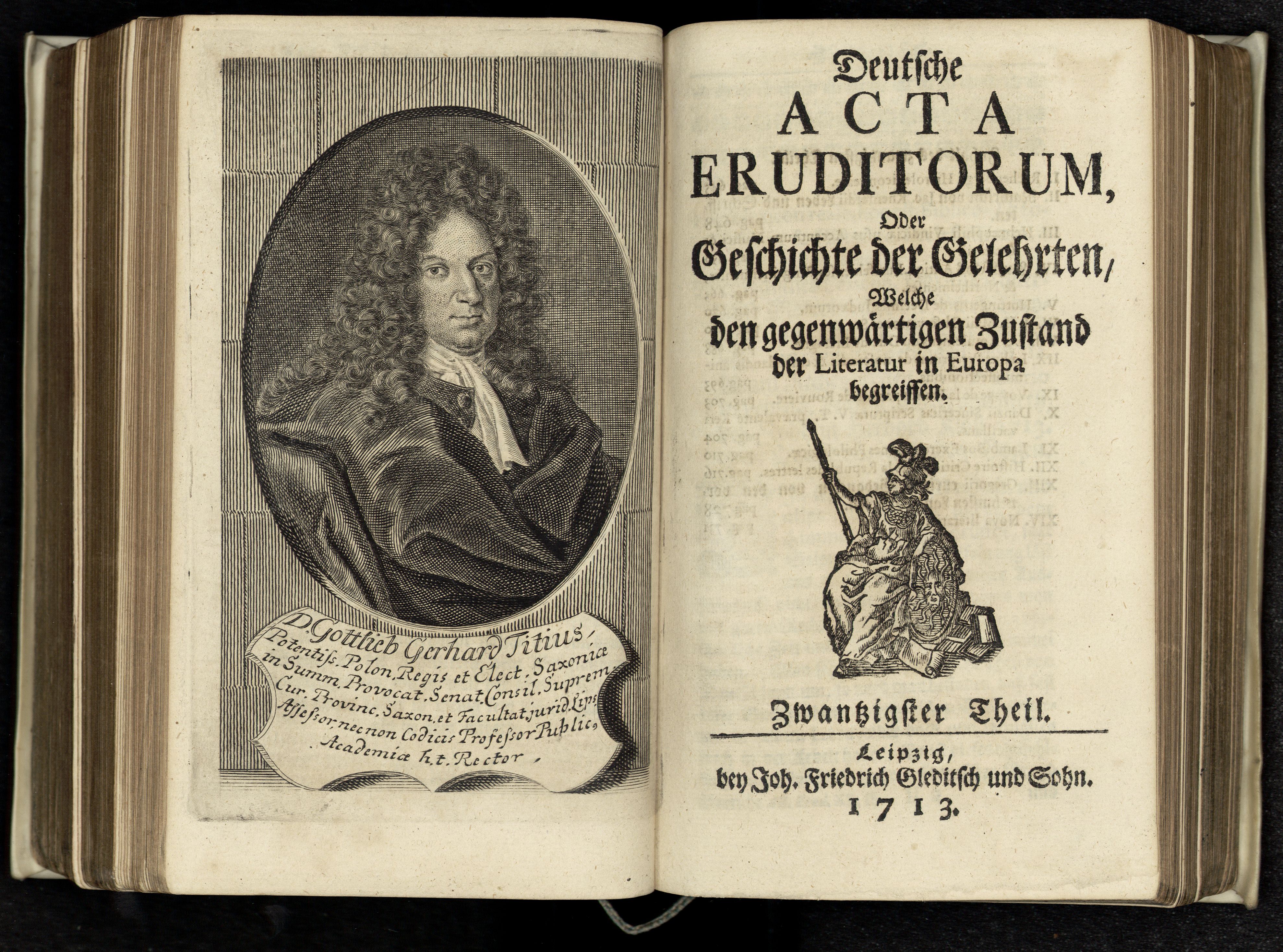 Porträt von Titius, Gottlieb Gerhard  (Deutsche Acta Eruditorum., 1713, 20. T., ungez. Bl. vor S. 645. [Doppelseite])
