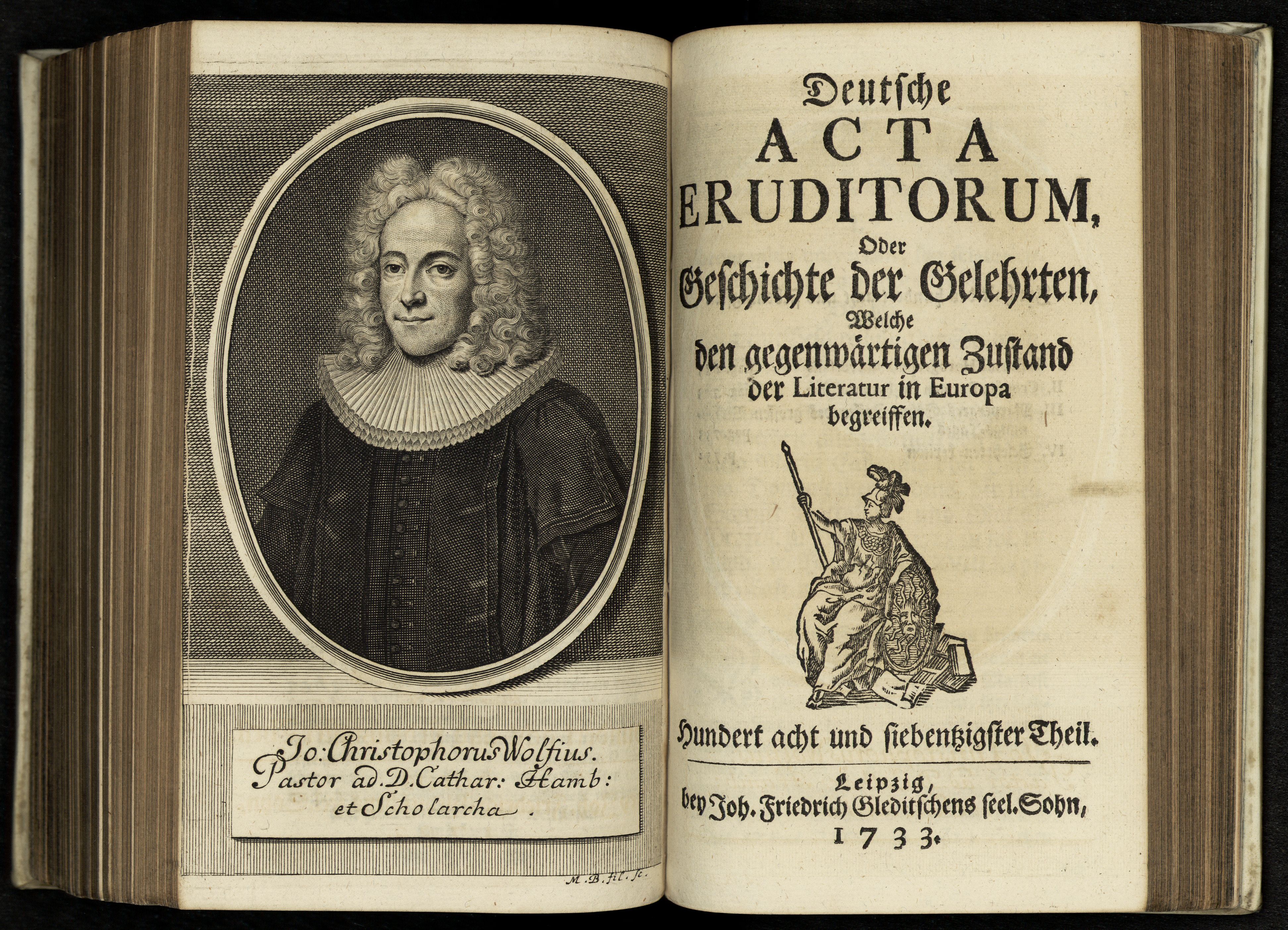 Porträt von Wolf, Johann Christoph  (Deutsche Acta Eruditorum., 1733, 178. T., ungez. Bl. vor S. 685. [Doppelseite])