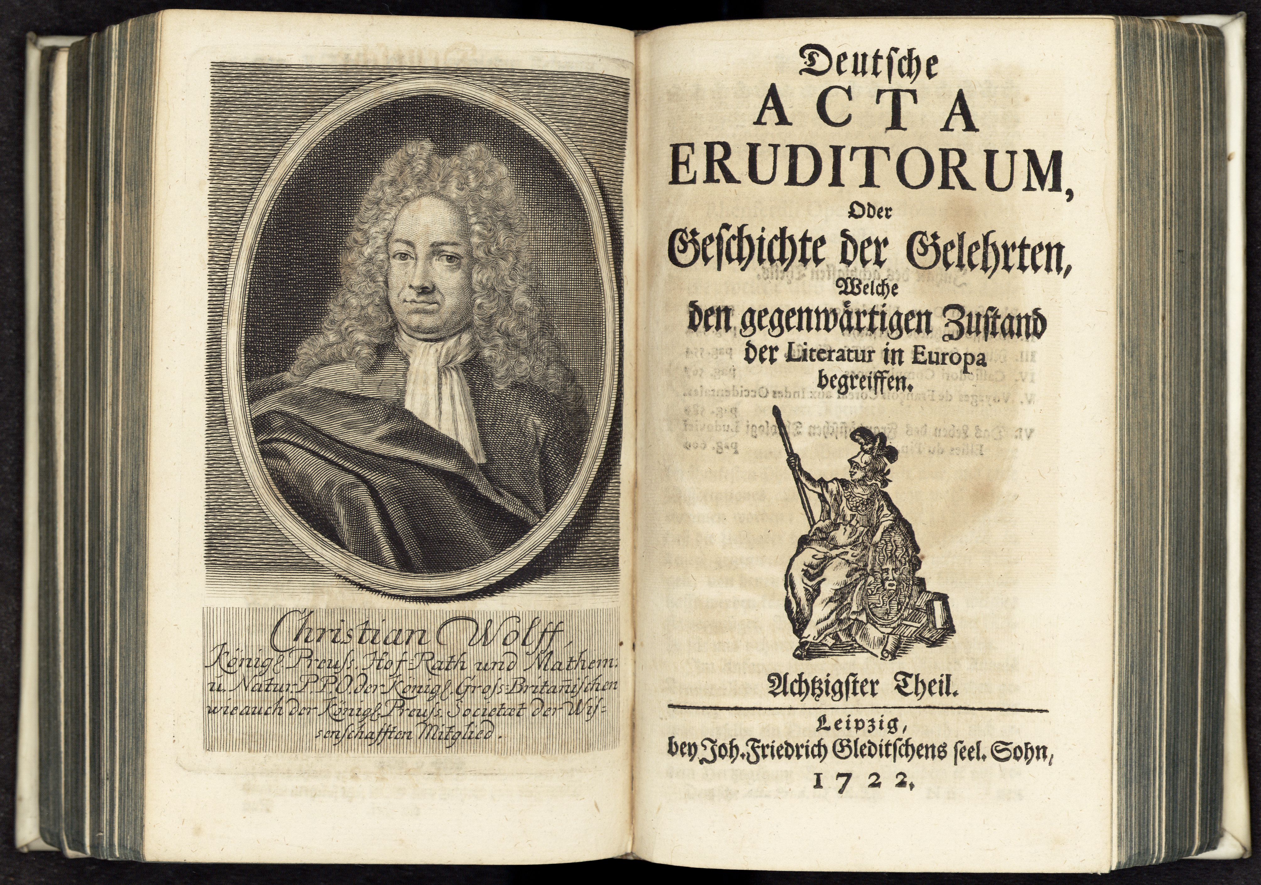 Porträt von Wolff, Christian von  (Deutsche Acta Eruditorum., 1722, 80. T., ungez. Bl. vor S. 531. [Doppelseite])