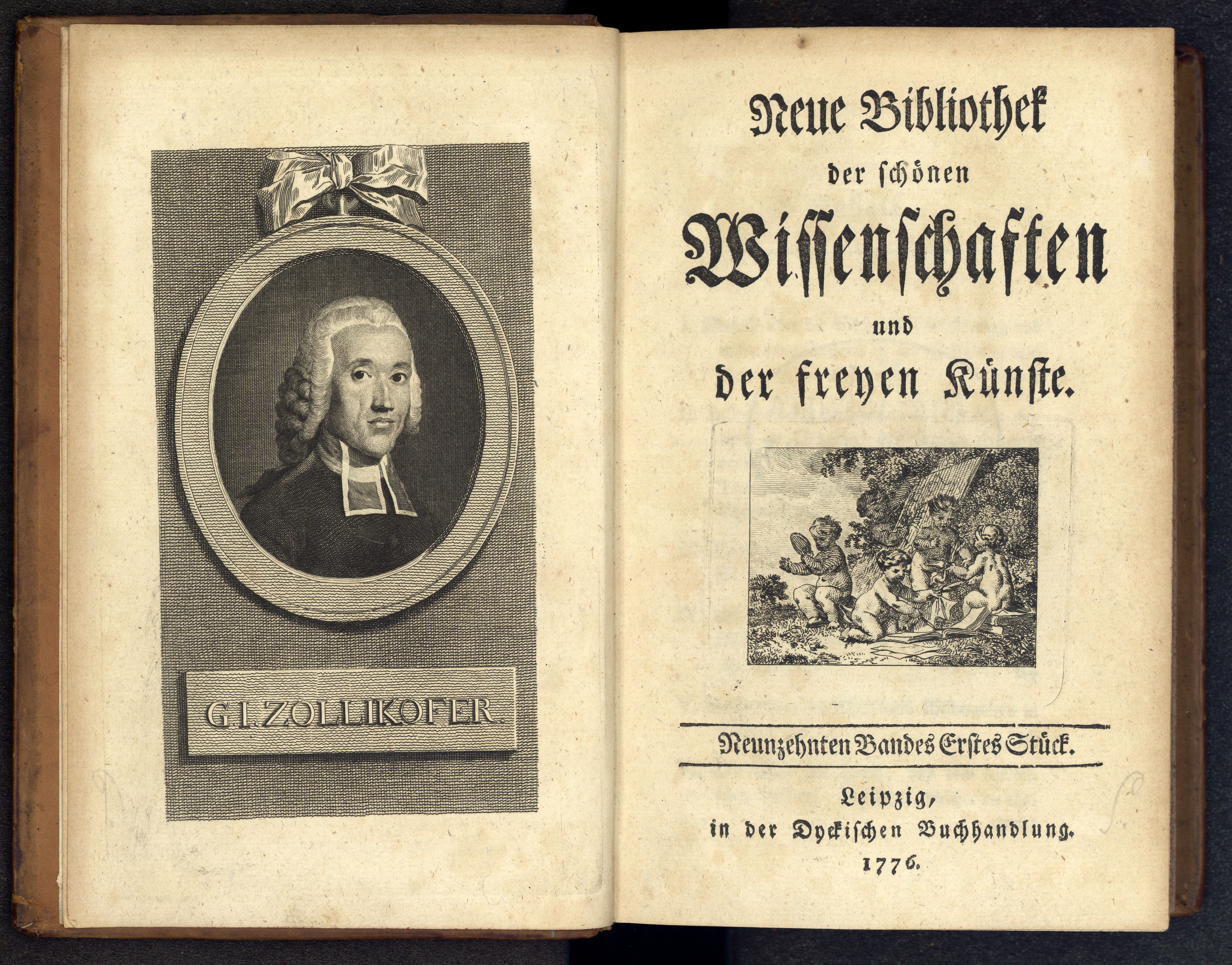 Porträt von Zollikofer, Georg Joachim  (Neue Bibliothek der schönen Wissenschaften., 1776, 19. Bd., 1. St., ungez. Bl. am Anf. d. Bandes. [Doppelseite])