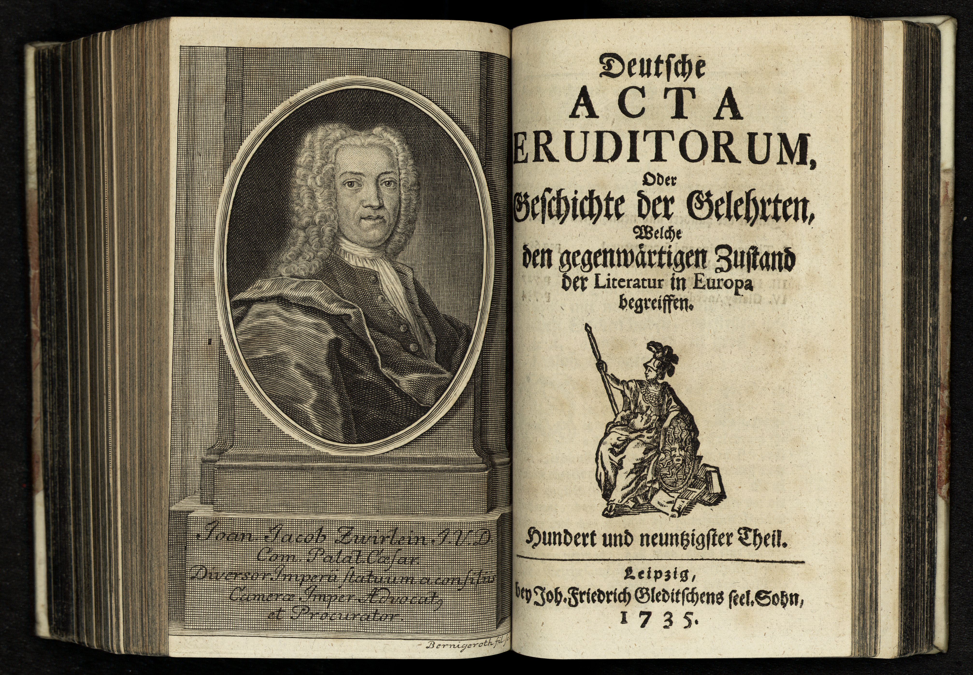 Porträt von Zwierlein, Johann Jacob von  (Deutsche Acta eruditorum., 1735, 190. T., ungez. Bl. v. S. 685. [Doppelseite])