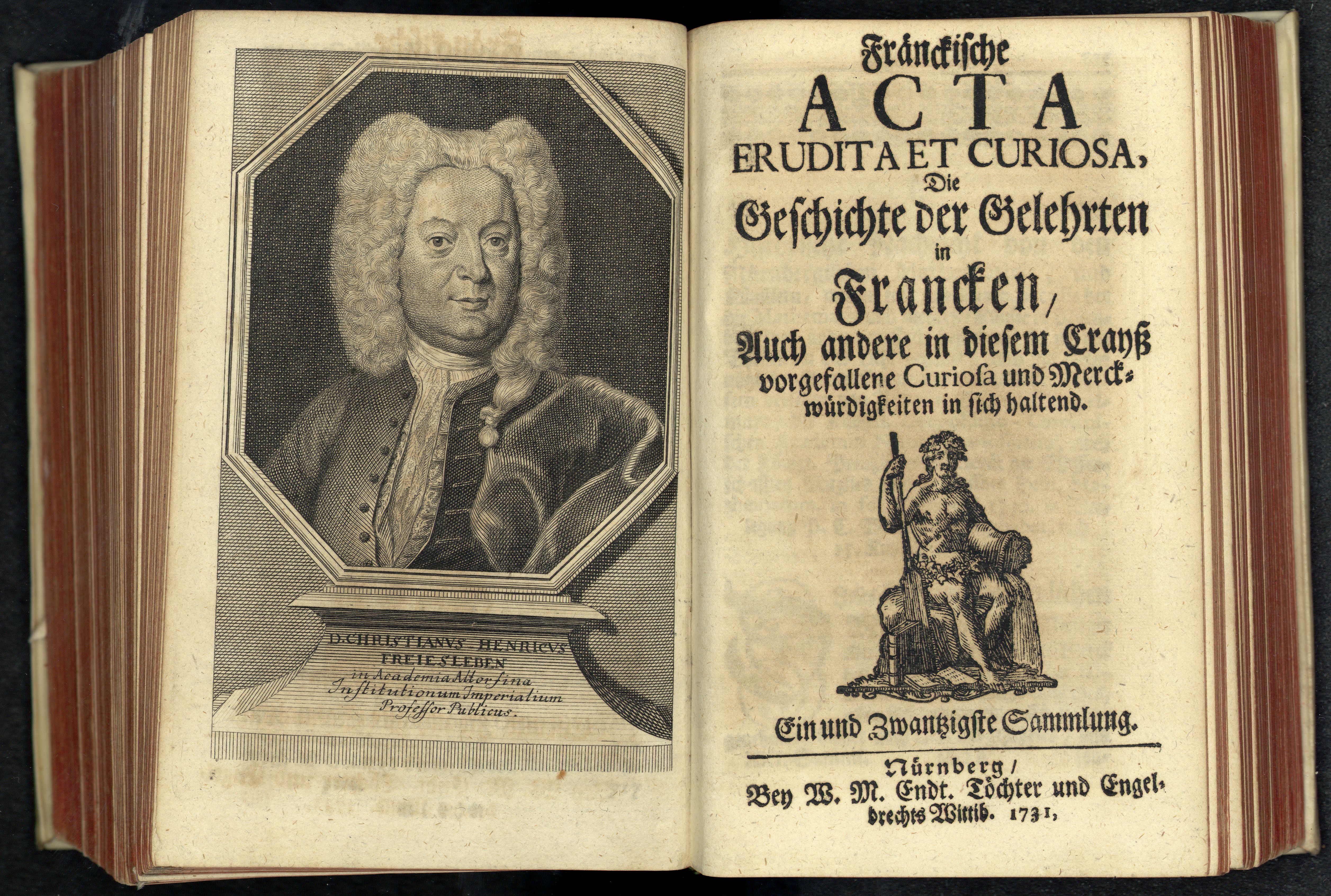 Porträt von Freiesleben, Christian Heinrich  (Fränckische Acta Erudita et Curiosa., 1731, 21. Slg., ungez. Bl. vor S. 725. [Doppelseite])