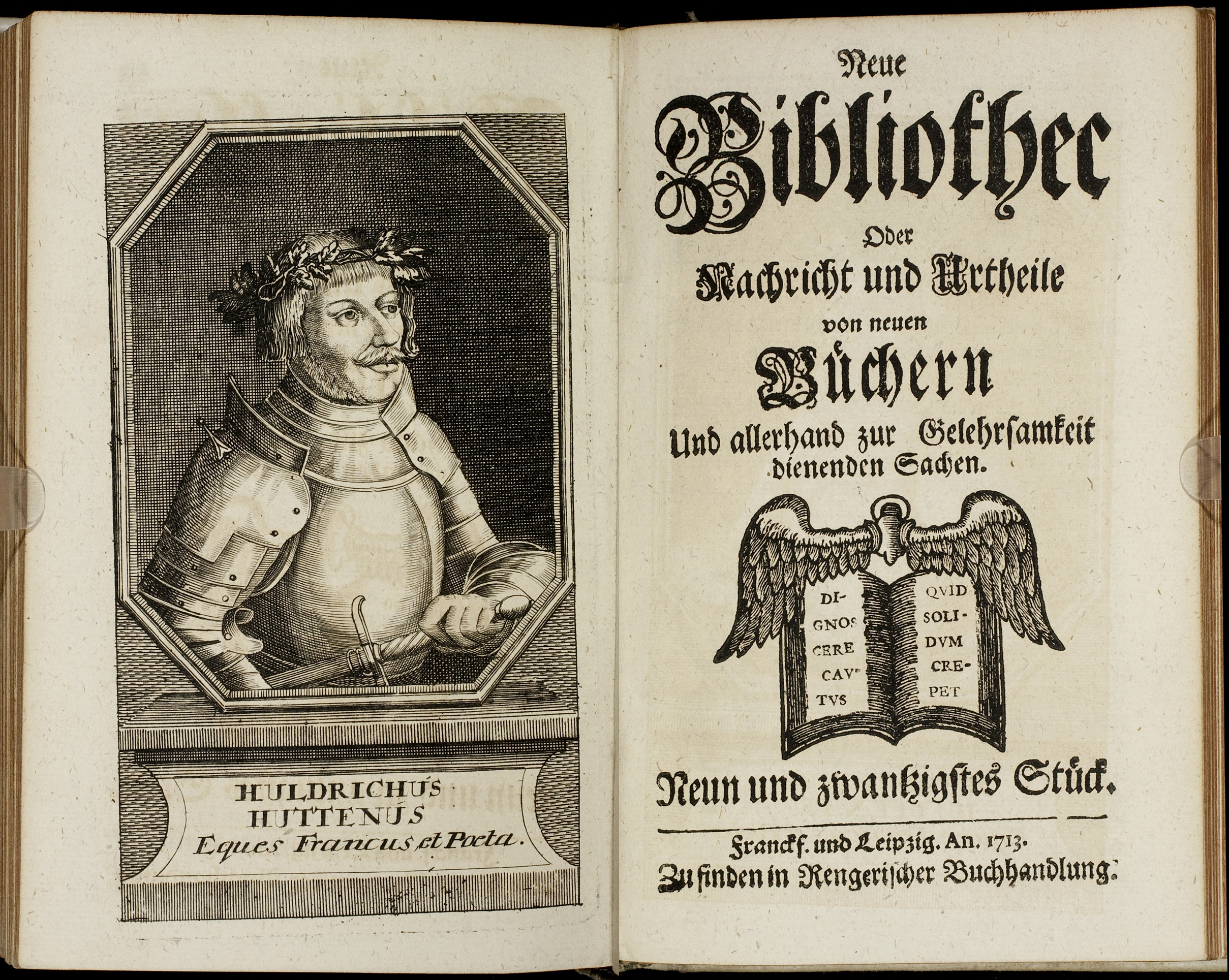 Porträt von Hutten, Ulrich von  (Neue Bibliothec oder Nachricht und Urtheile von neuen Büchern., 1713, 29. St., ungez. Bl. vor S. 739. [Doppelseite])