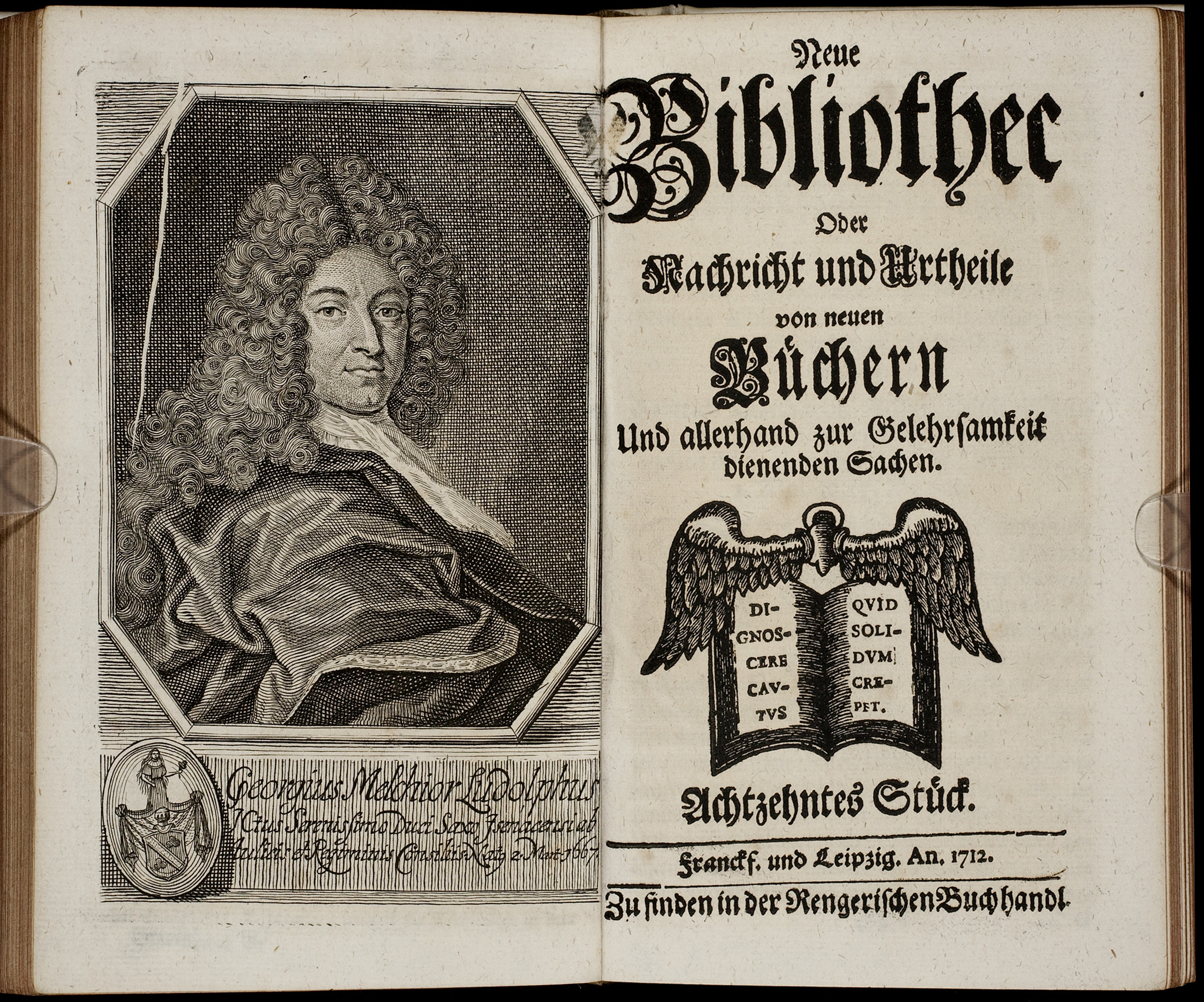 Porträt von Ludolf, Georg Melchior von  (Neue Bibliothec oder Nachricht und Urtheile von neuen Büchern., 1712, 18. St., ungez. Bl. vor S. 651. [Doppelseite])
