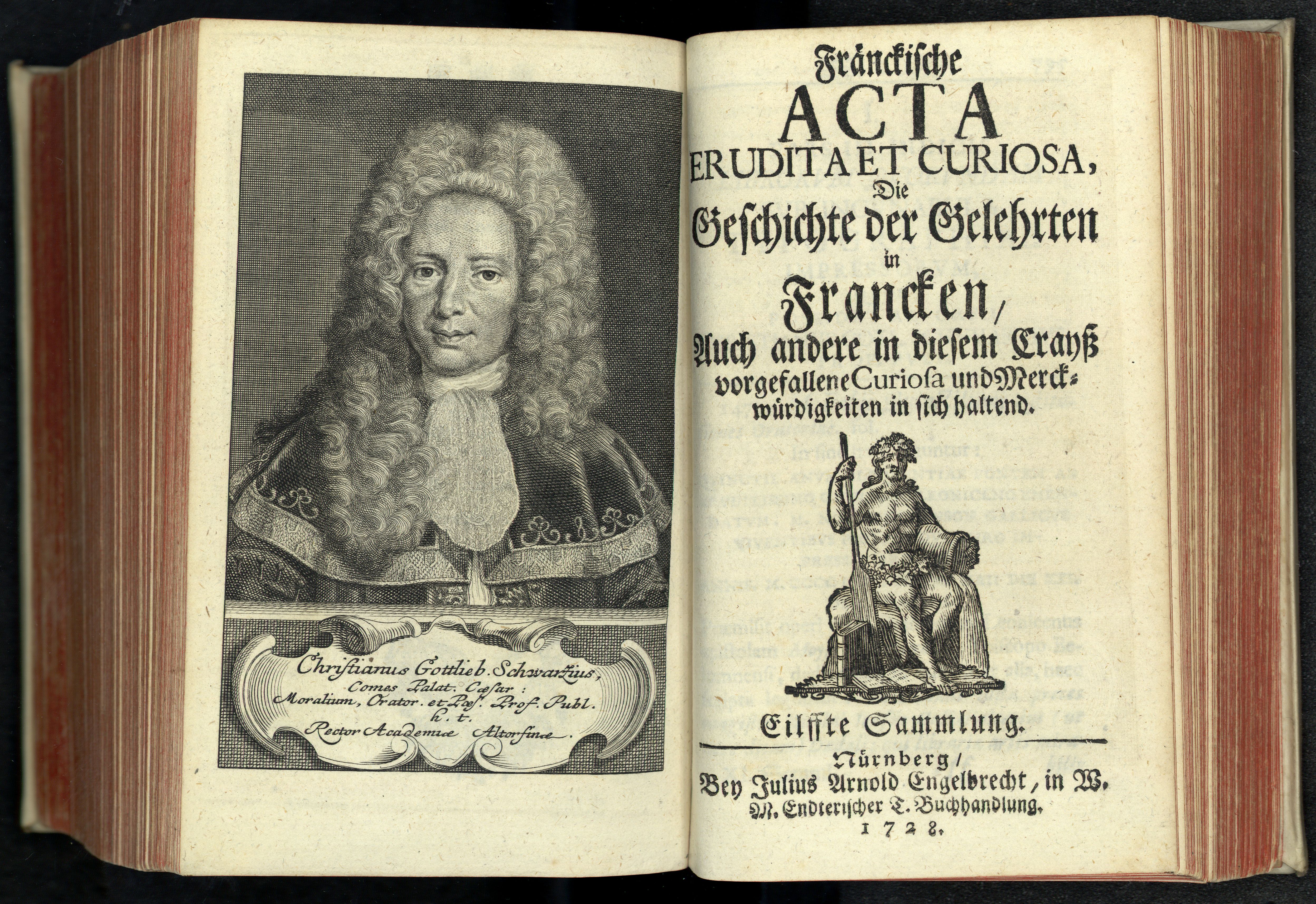 Porträt von Schwarz, Christian Gottlieb  (Fränckische Acta Erudita et Curiosa., 1728, 11. Slg., ungez. Bl. vor S. 795 [Doppelseite])