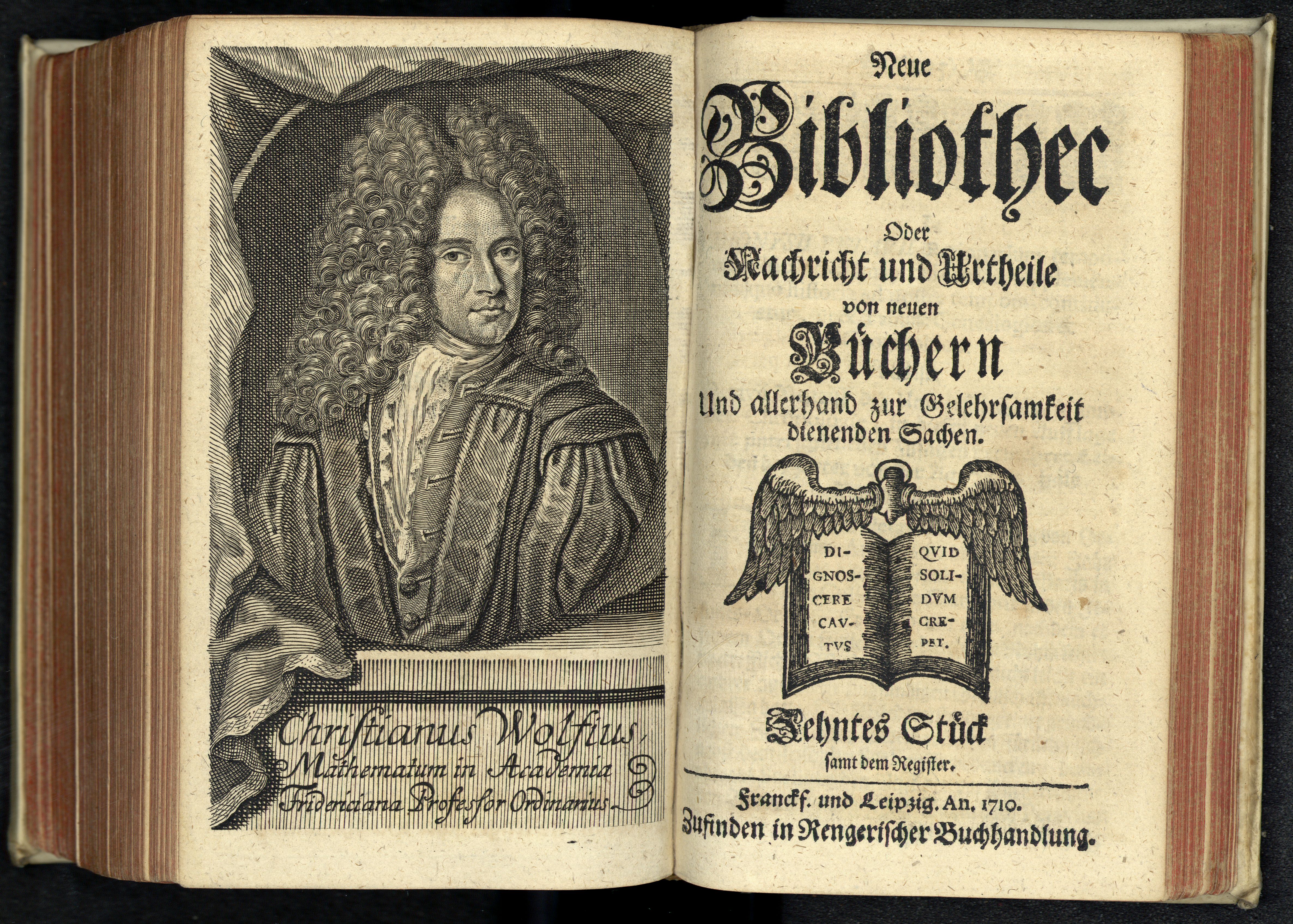 Porträt von Wolff, Christian von  (Neue Bibliothec oder Nachricht und Urtheile von neuen Büchern., 1710, 10. St., ungez. Bl. vor S. 825. [Doppelseite])