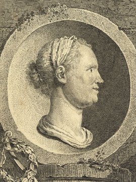 Porträt von Karsch, Anna Luise  (Allgemeine deutsche Bibliothek., 1770, 11. Bd., 1. St., ungez. Bl. am Anf. d. Bandes. [Zuschnitt auf Schmuckrahmen])