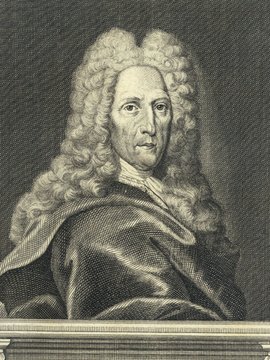 Porträt von Pistorius, Georg Tobias  (Fränckische Acta Erudita et Curiosa., 1728, 13. Slg., ungez. Bl. am Anf. d. Bandes. [Zuschnitt auf Schmuckrahmen])