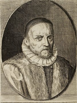 Porträt von Doneau, Hugues  (Neue Bibliothec oder Nachricht und Urtheile von neuen Büchern., 1713, 24. St., ungez. Bl. vor S. 279. [Zuschnitt auf Schmuckrahmen])