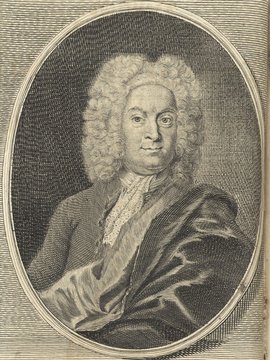 Porträt von Heucher, Johann Heinrich von  (Deutsche Acta Eruditorum., 1724, 98. T., ungez. Bl. vor S. 77. [Zuschnitt auf Schmuckrahmen])