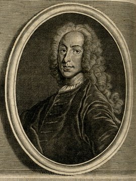 Porträt von Taylor, John  (Zuverläßige Nachrichten von dem gegenwärtigen Zustande der Wissenschaften., 1745, 67. T., ungez. Bl. vor S. 457. [Zuschnitt auf Schmuckrahmen])