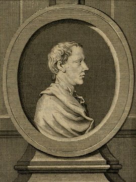 Porträt von Warburton, William  (Zuverläßige Nachrichten von dem gegenwärtigen Zustande der Wissenschaften., 1743, 39. T., ungez. Bl. vor S. 155. [Zuschnitt auf Schmuckrahmen])