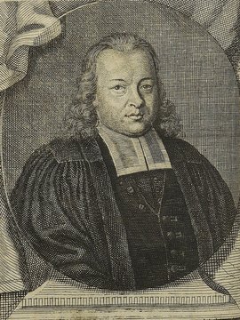 Porträt von Frick, Johann  (Die Gelehrte Fama, welche den gegenwärtigen Zustand der gelehrten Welt und sonderlich derer deutschen Universitäten entdecket., 1716, 50. T., ungez. Bl. am Anf. d. Stückes. [Zuschnitt auf Schmuckrahmen])