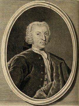 Porträt von Schubert, Johann Ernst  (Zuverläßige Nachrichten von dem gegenwärtigen Zustande der Wissenschaften., 1746, 82. T., ungez. Bl. vor S. 700. [Zuschnitt auf Schmuckrahmen])