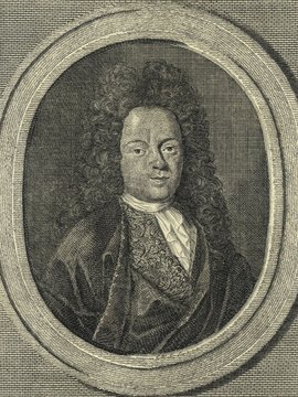 Porträt von Hasenest, Johann Georg  (Fränckische Acta Erudita et Curiosa., 1728, 14. Slg., ungez. Bl. v. S. 83. [Zuschnitt auf Schmuckrahmen])