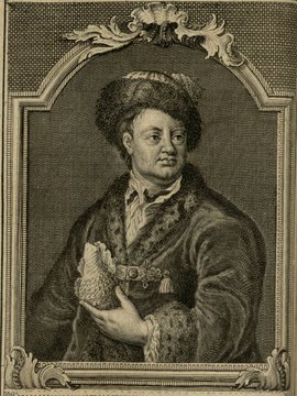 Porträt von Gmelin, Johann Georg  (Zuverläßige Nachrichten von dem gegenwärtigen Zustande der Wissenschaften., 1753, 159. T., ungez. Bl. vor S. 164. [Zuschnitt auf Schmuckrahmen])