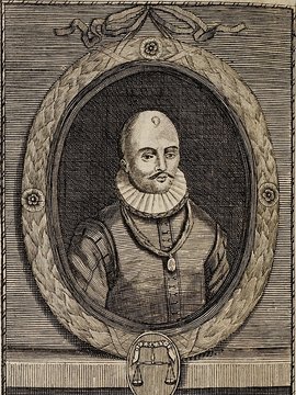 Porträt von Montaigne, Michel Eyquem de  (Neue Bibliothec oder Nachricht und Urtheile von neuen Büchern., 1714, 37. St., ungez. Bl. vor S. 533. [Zuschnitt auf Schmuckrahmen])