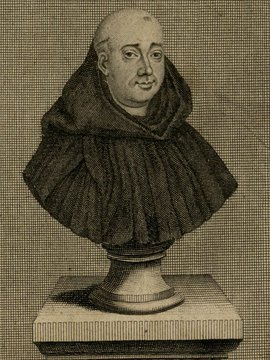 Porträt von Calmet, Augustin  (Zuverläßige Nachrichten von dem gegenwärtigen Zustande der Wissenschaften., 1742, 25. T., ungez. Bl. am Anf. d. Bandes. [Zuschnitt auf Schmuckrahmen])