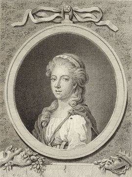 Porträt von Doebbelin, Caroline Maximiliane  (Litteratur- u. Theater-Zeitung., 1779, 1. T., ungez. Bl. am Anf. d. 1. Teils. [Zuschnitt auf Schmuckrahmen])