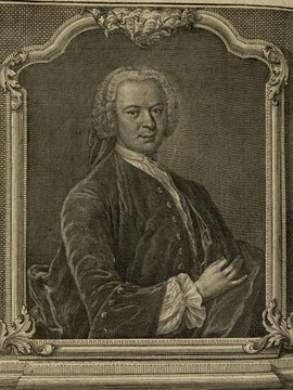 Porträt von Plaz, Anton Wilhelm  (Zuverläßige Nachrichten von dem gegenwärtigen Zustande der Wissenschaften., 1752, 155. T., ungez. Bl. vor S. 592. [Zuschnitt auf Schmuckrahmen])