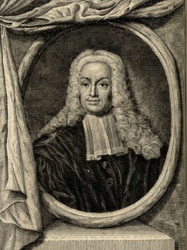 Porträt von Rückerus, Johannes Conradus  (Zuverläßige Nachrichten von dem gegenwärtigen Zustande der Wissenschaften., 1749, 113. T., ungez. Bl. vor S. 314. [Zuschnitt auf Schmuckrahmen])